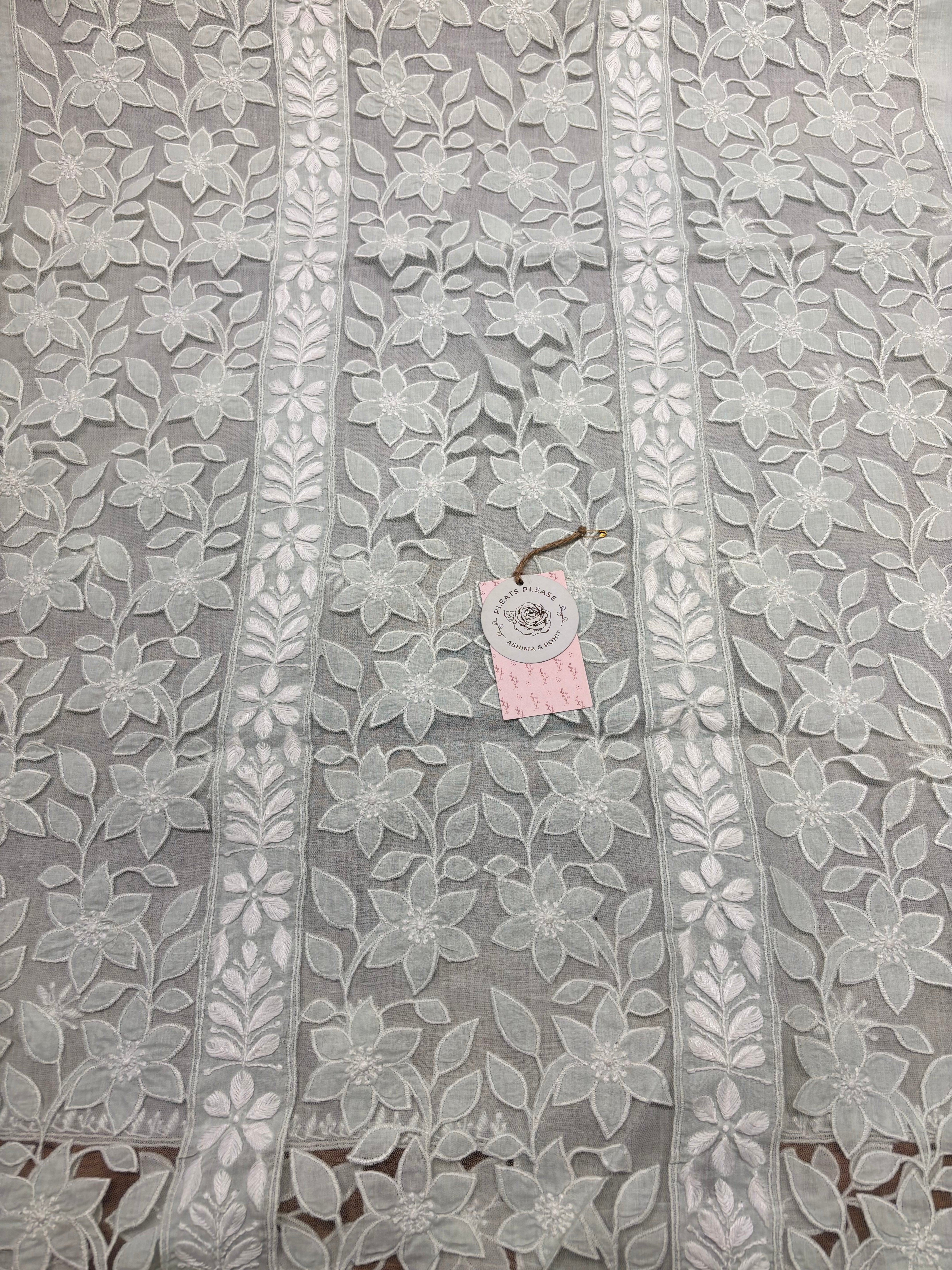 Sea Green Mulmul Soft Net Appliqué Chikankari Kurta And Dupatta Fabric