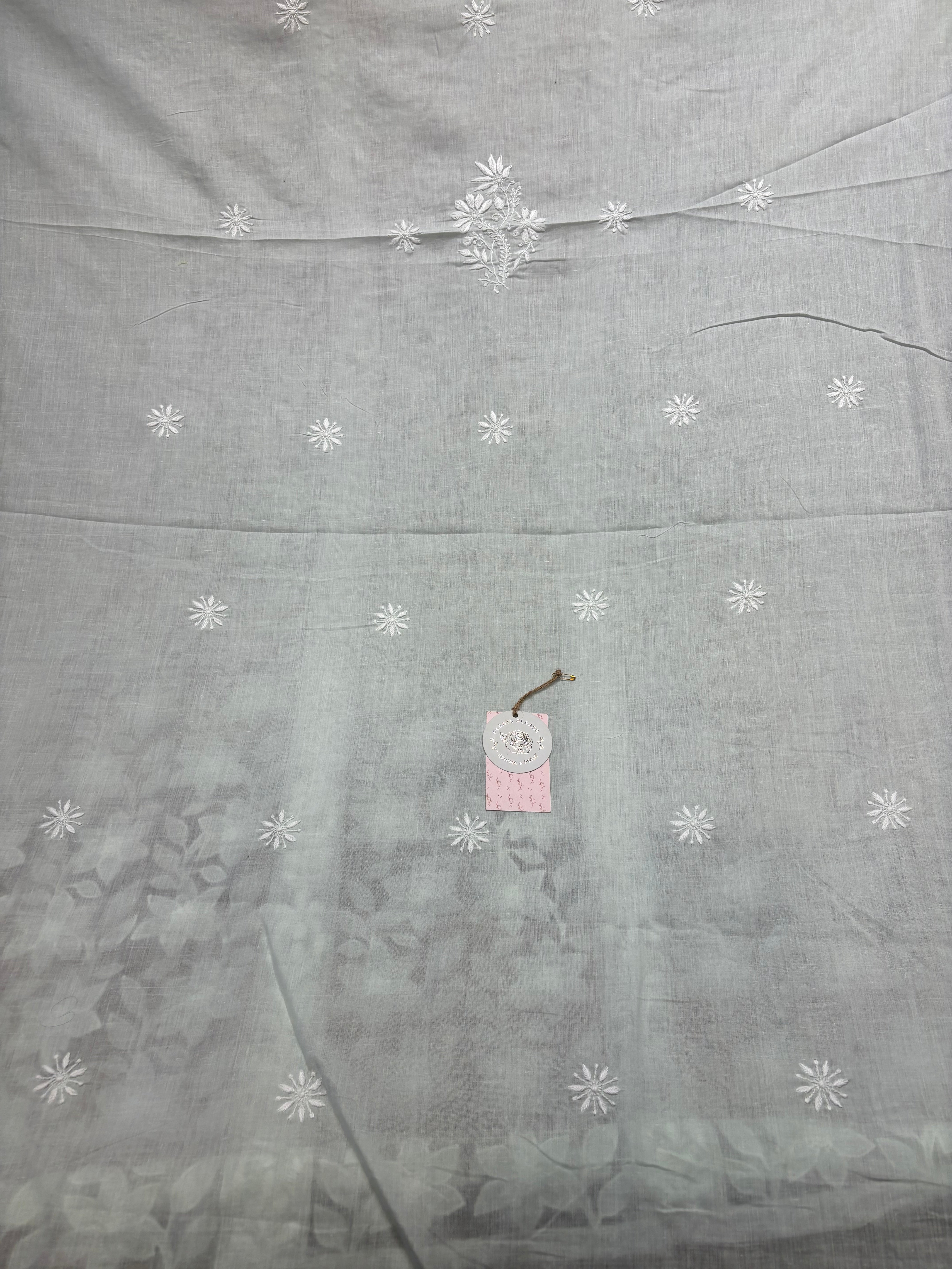 Sea Green Mulmul Soft Net Appliqué Chikankari Kurta And Dupatta Fabric