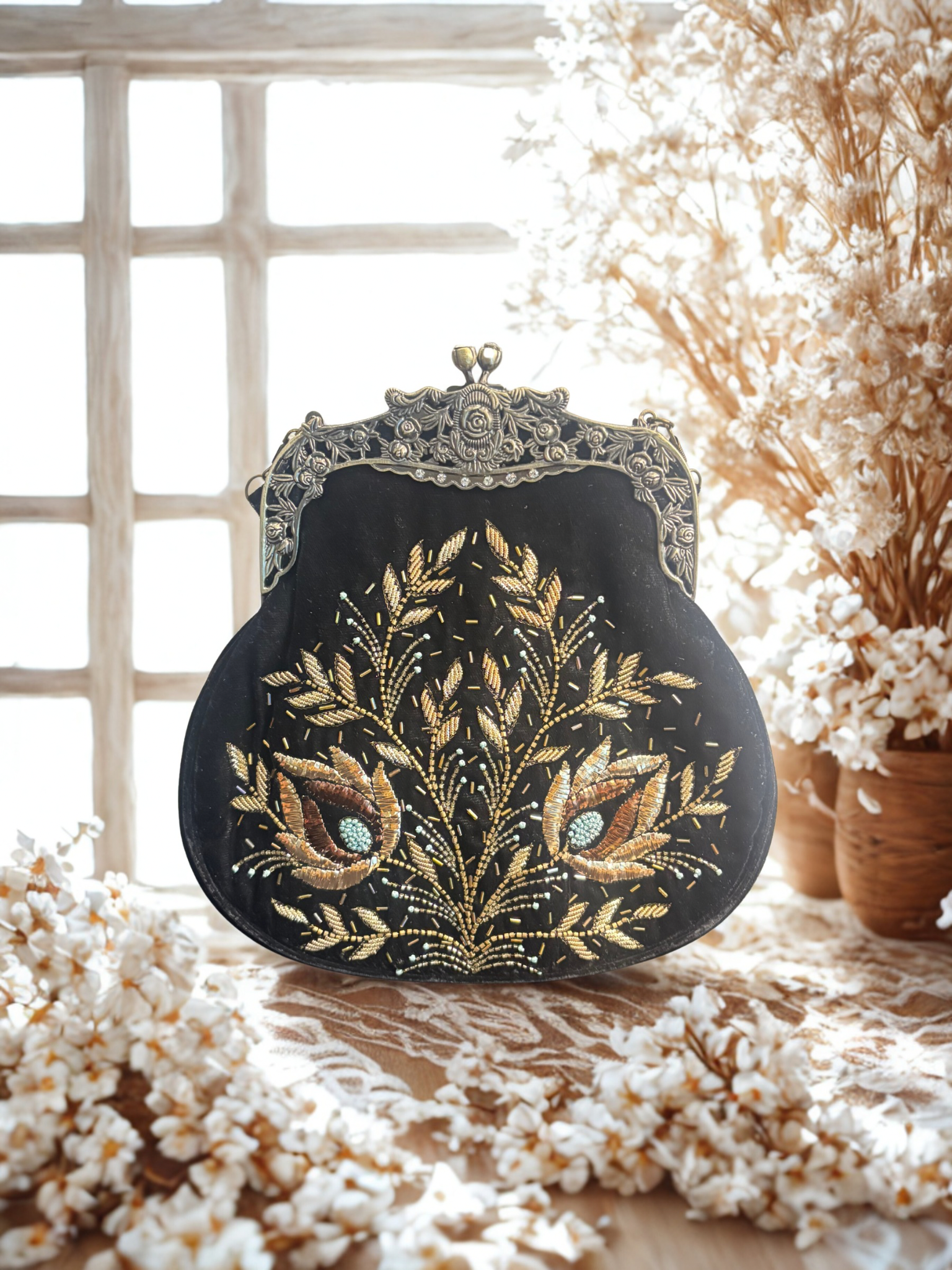 Black Velvet Mukaish Clutch
