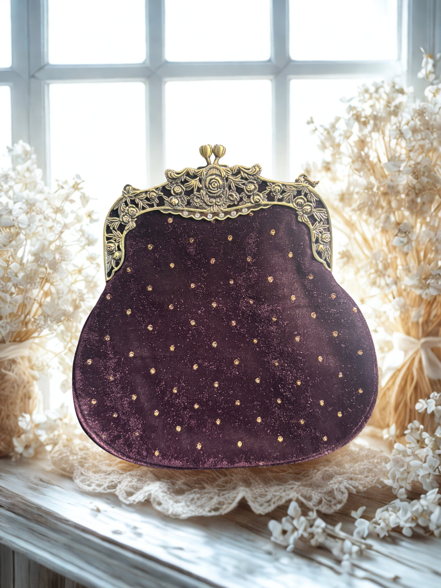 Windsor Wine Velvet Mukaish Clutch