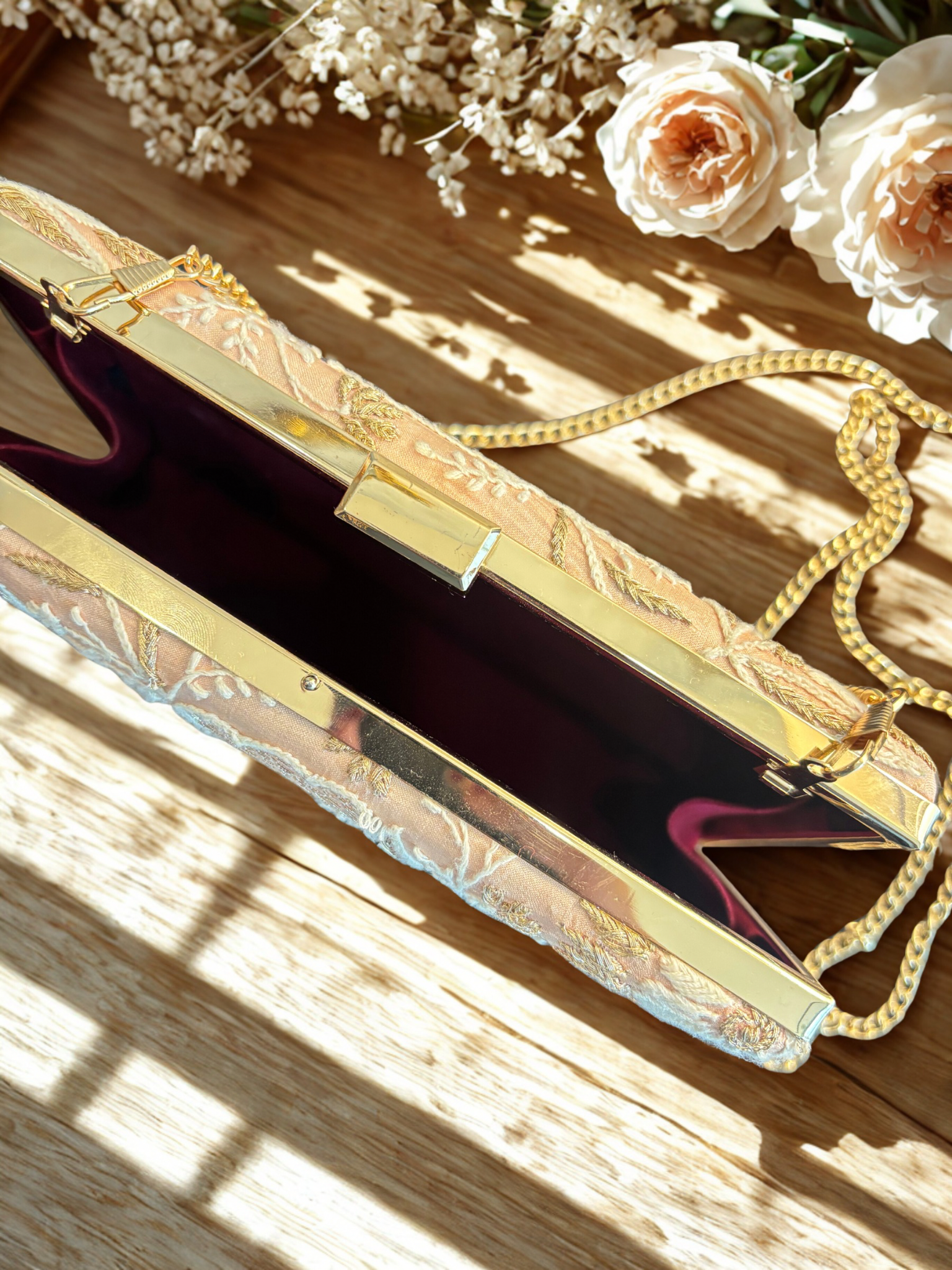 Peach Silk Chikankari Clutch