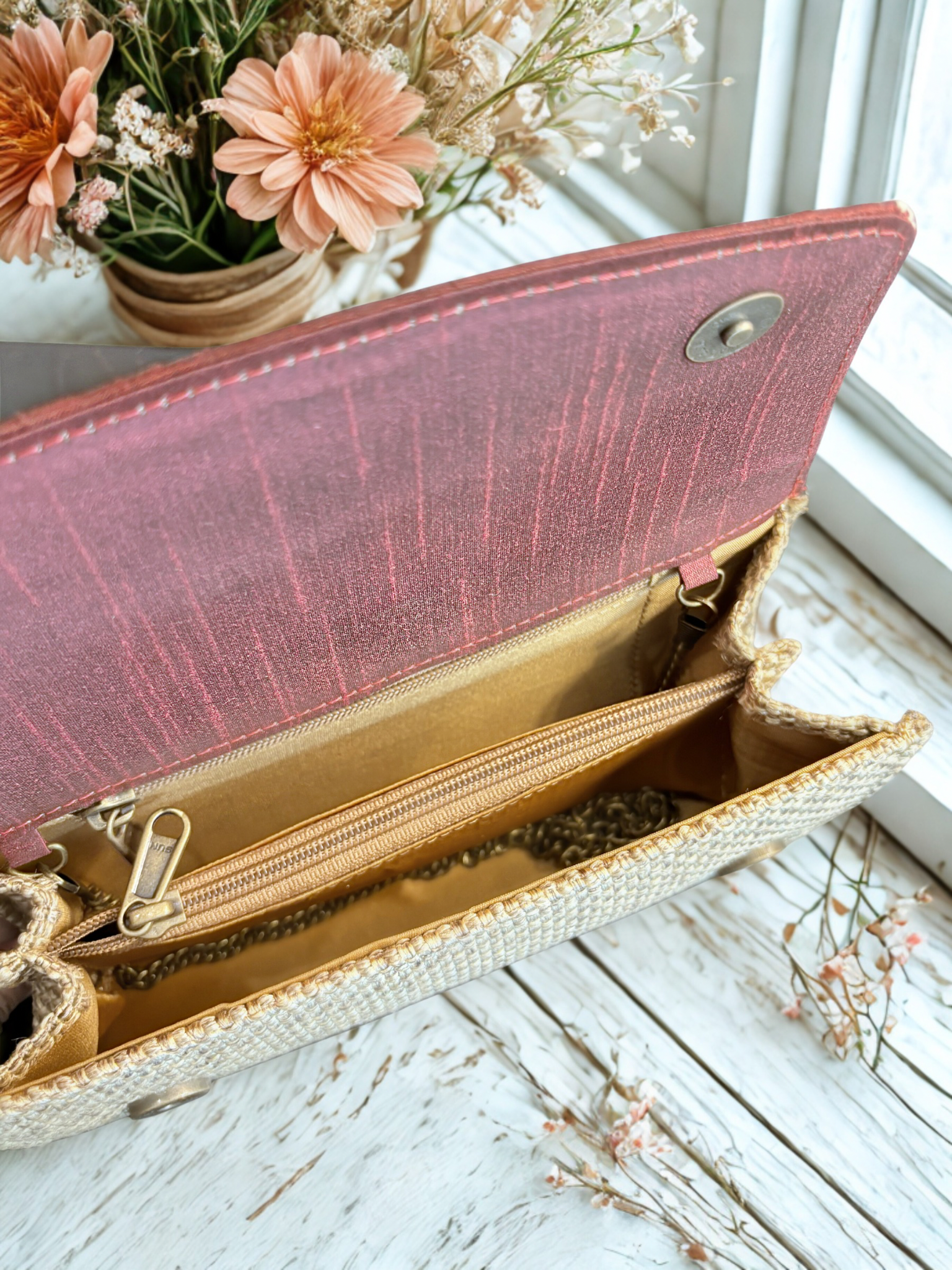 Cranberry Red Chikankari Clutch Jute Bag