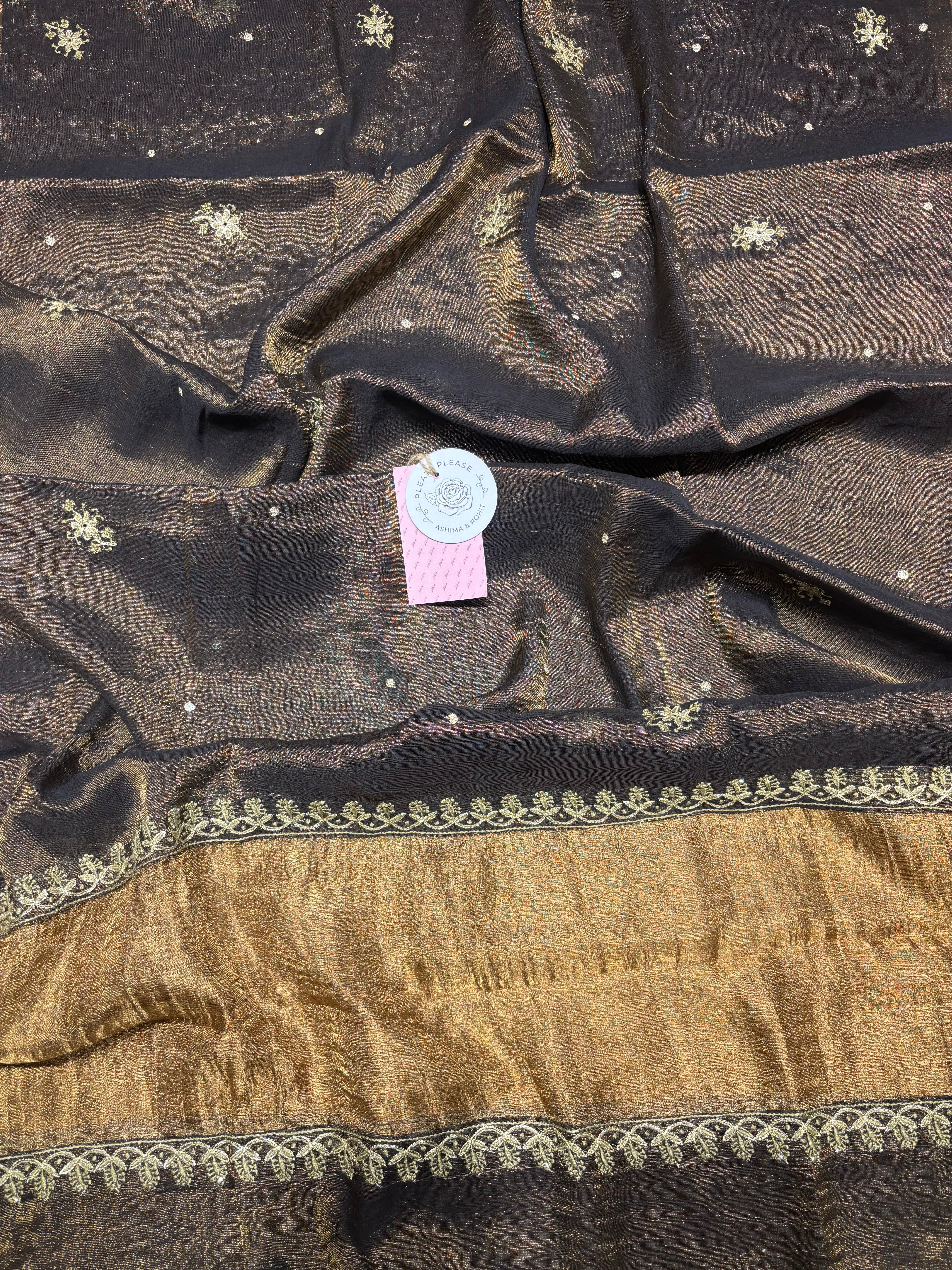Coca Cola Chikankari Kurta & Dupatta – Elegant Brown Tissue Ensemble - Pleats PleaseChikankari