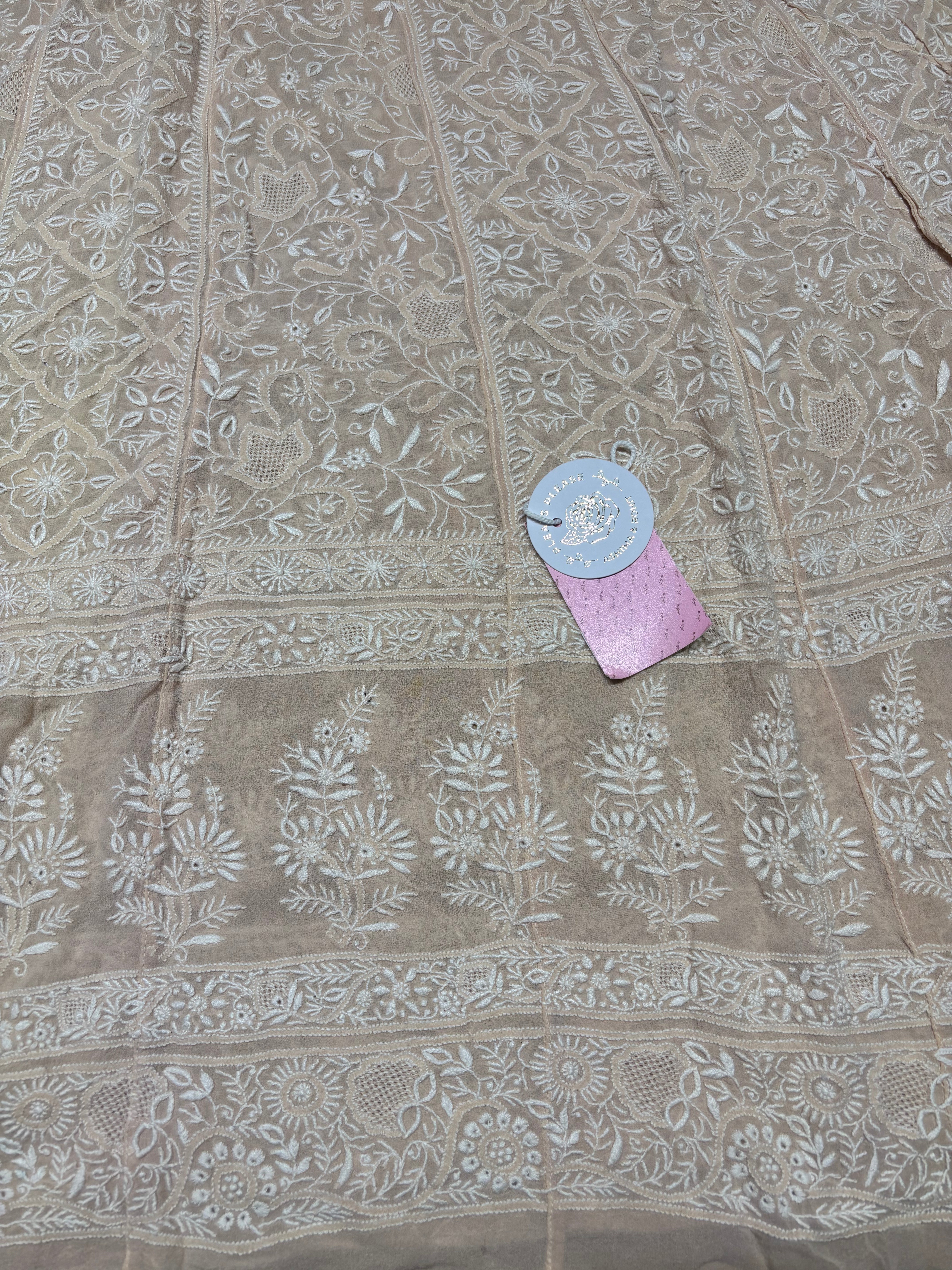 Peach Beige Pure & Premium Georgette Chikankari Anarkali & Dupatta