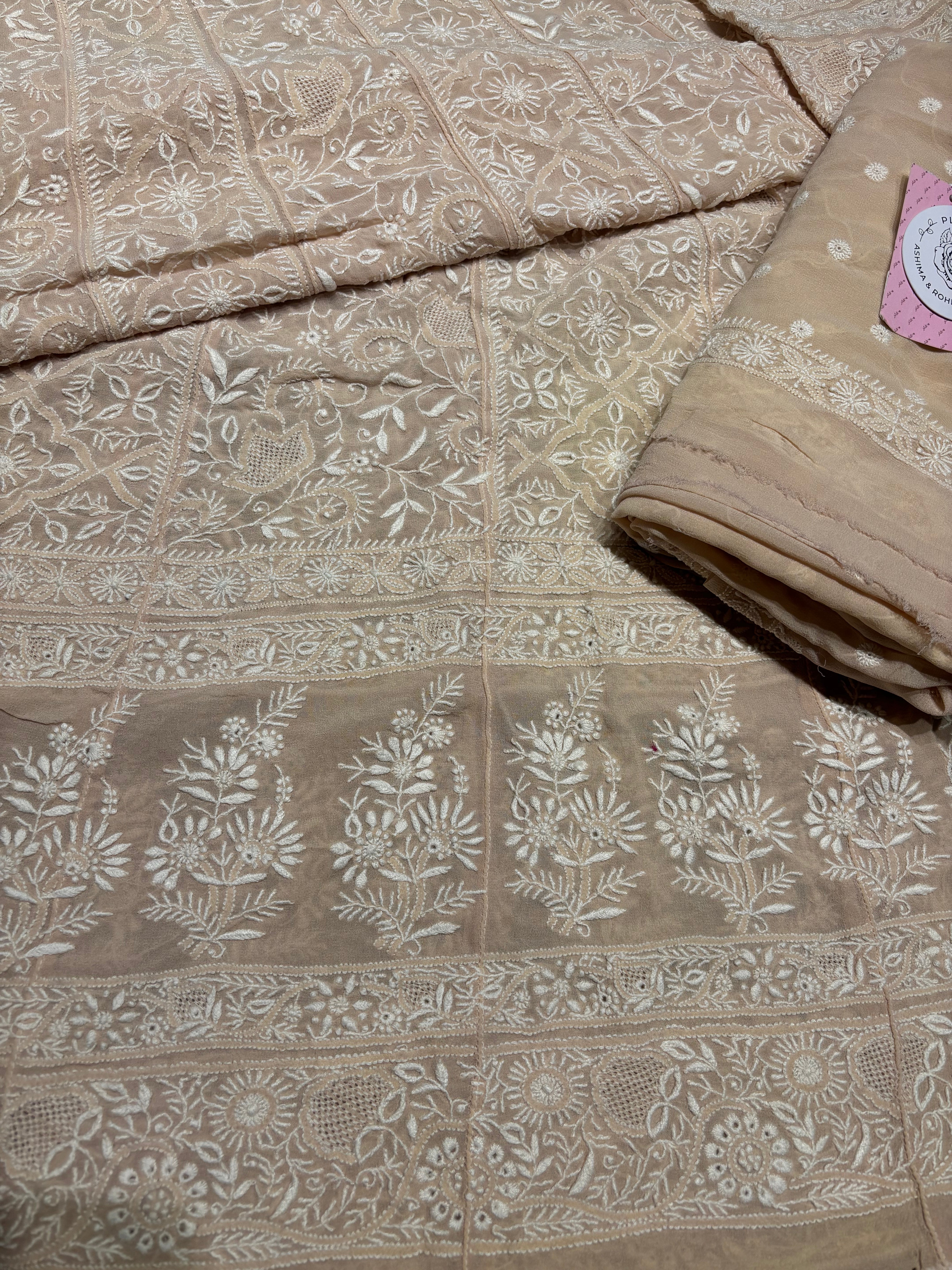 Peach Beige Pure & Premium Georgette Chikankari Anarkali & Dupatta
