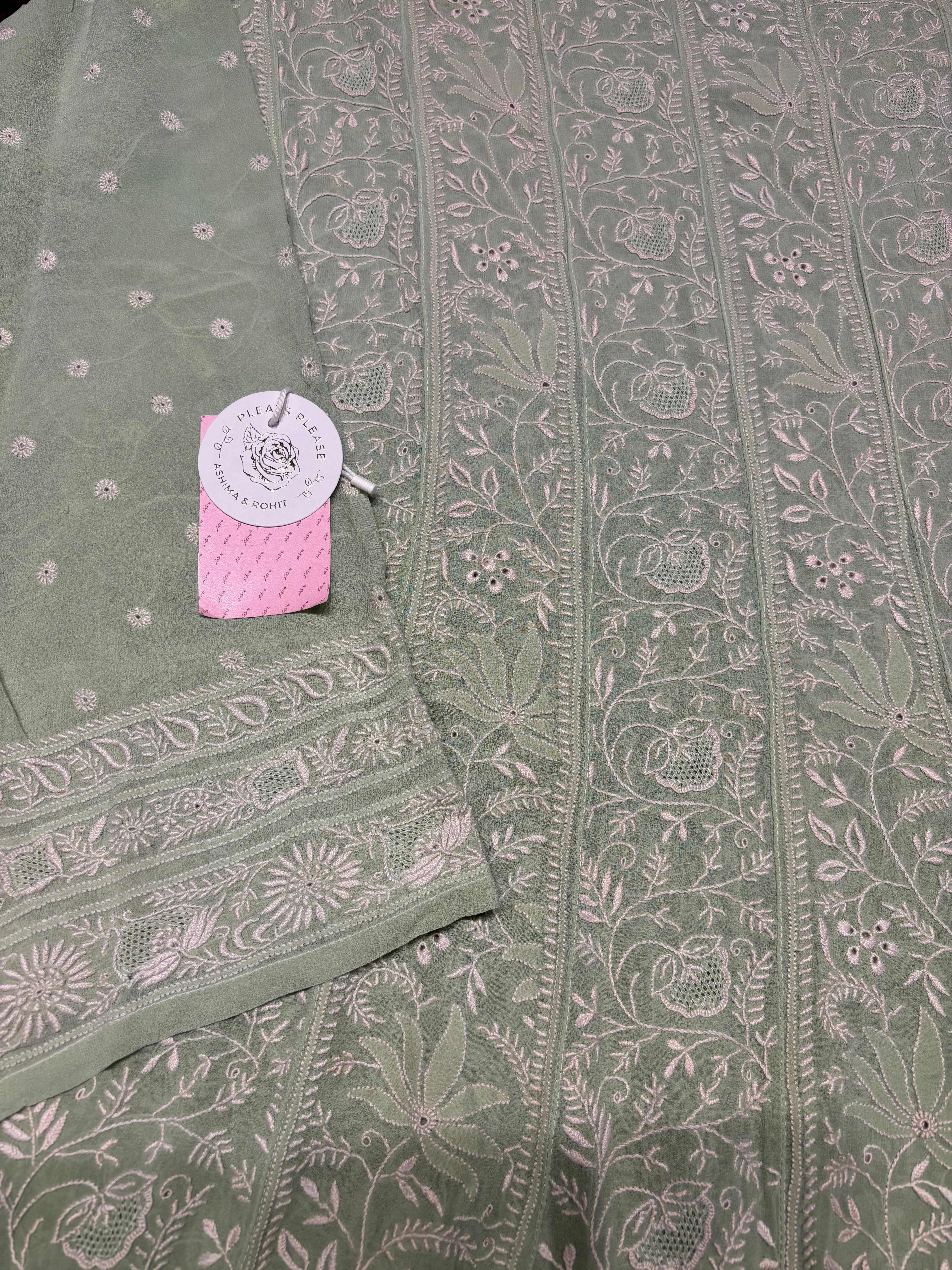 Green Ombre Pure & Premium Georgette Chikankari Anarkali & Dupatta