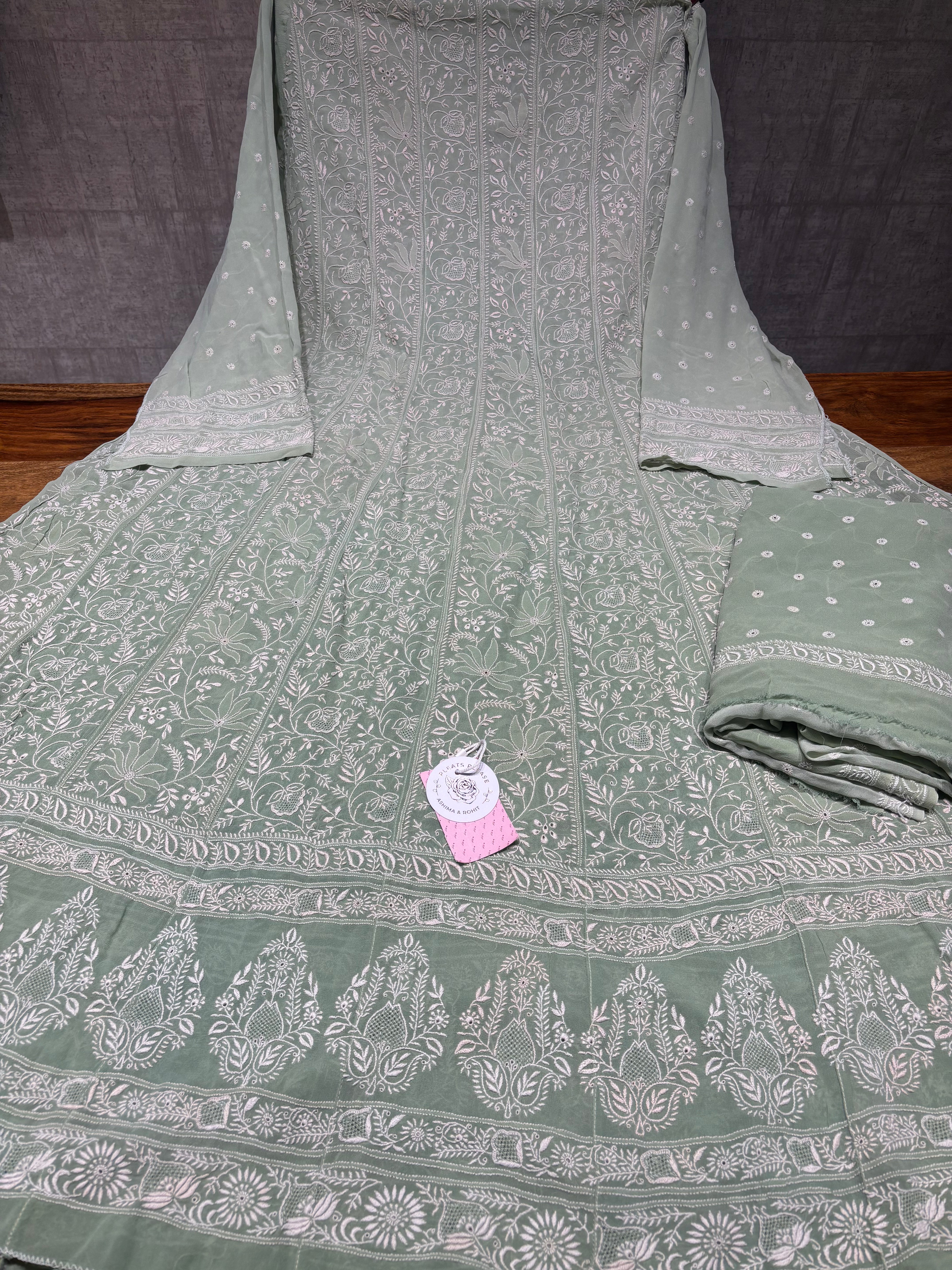 Green Ombre Pure & Premium Georgette Chikankari Anarkali & Dupatta