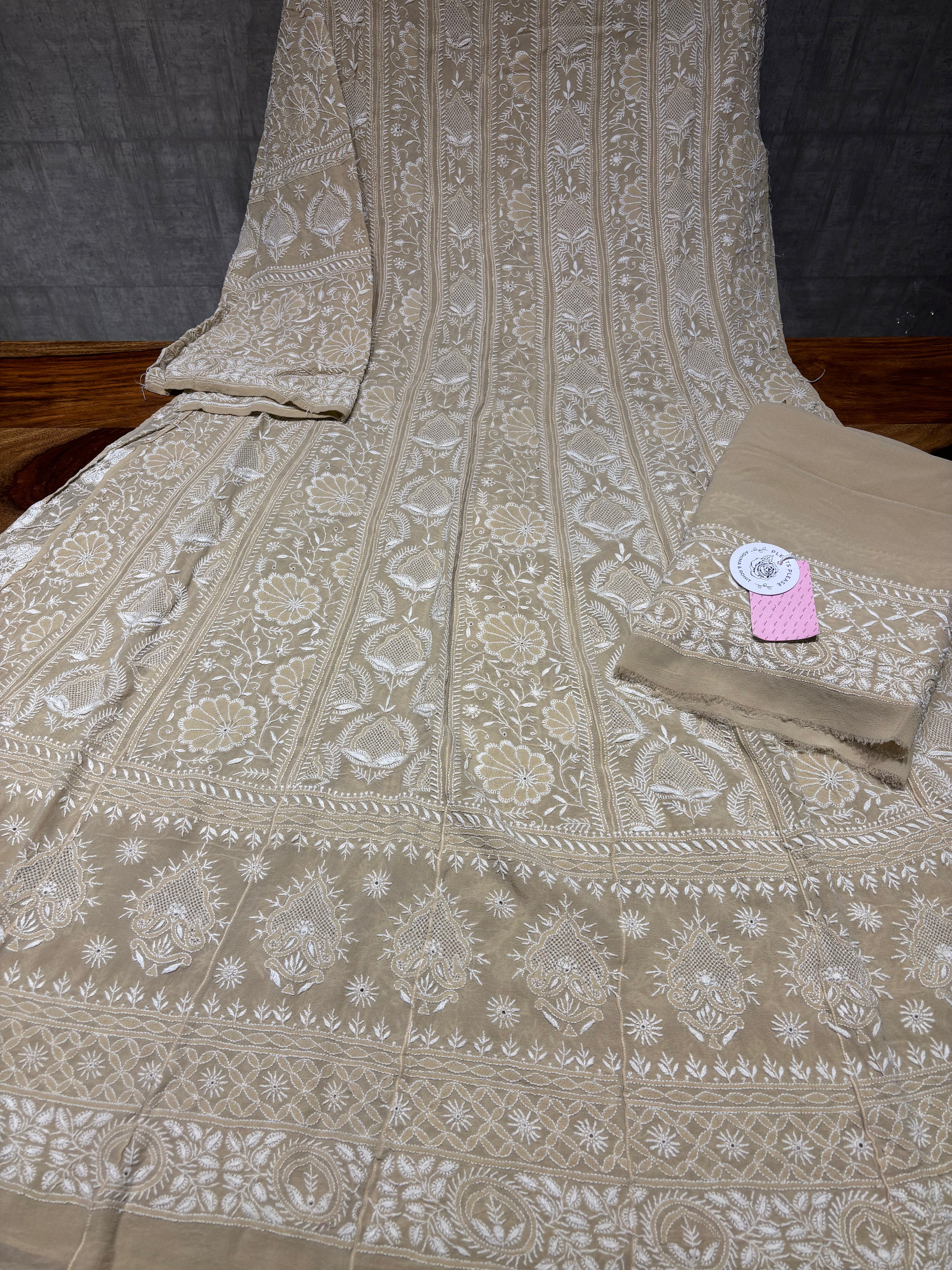 Coffee Beige Pure & Premium Georgette Chikankari Anarkali & Dupatta