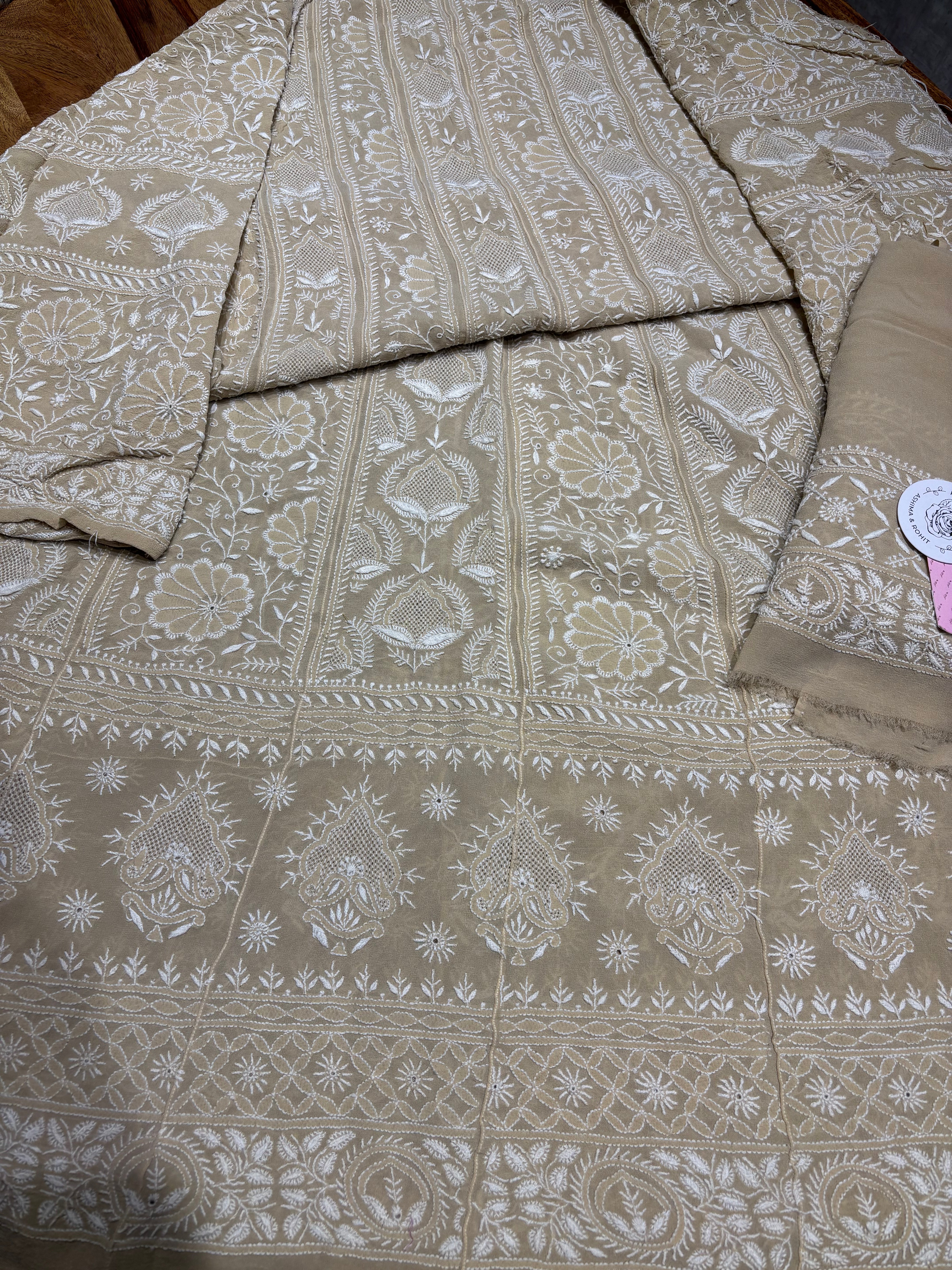 Coffee Beige Pure & Premium Georgette Chikankari Anarkali & Dupatta