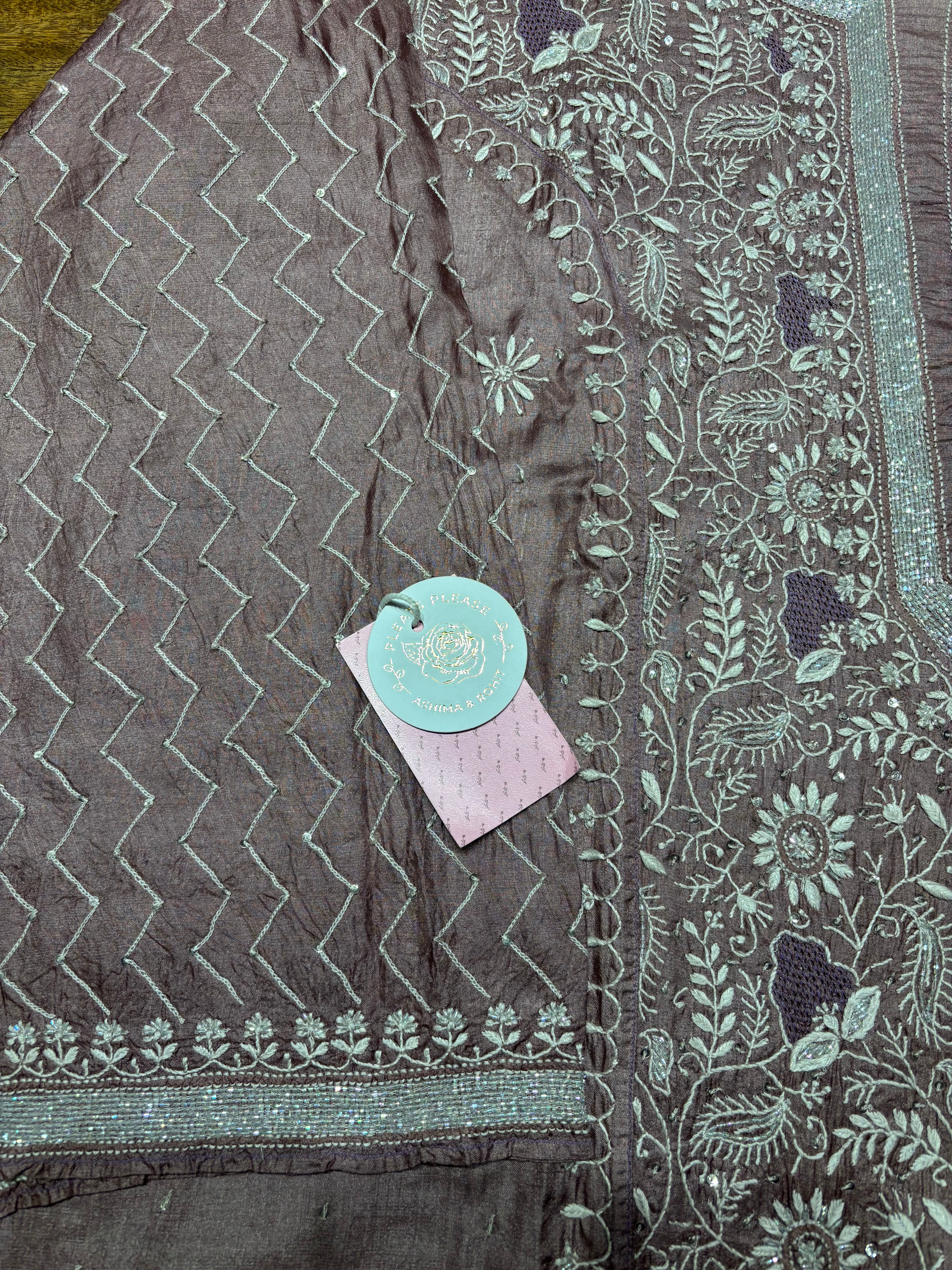 Mauve Taupe Pure Silk Chikankari Kurta & Dupatta