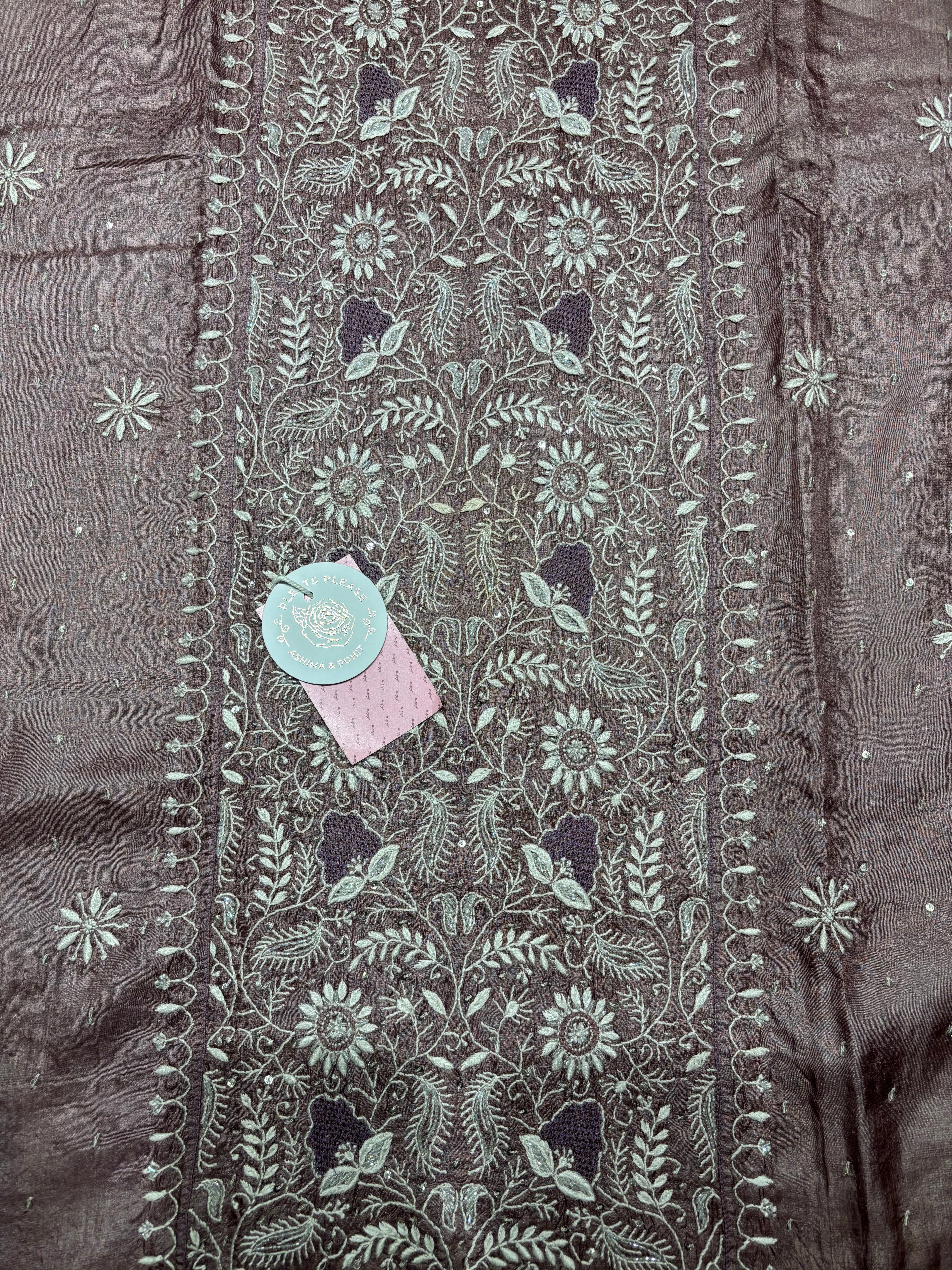 Mauve Taupe Pure Silk Chikankari Kurta & Dupatta