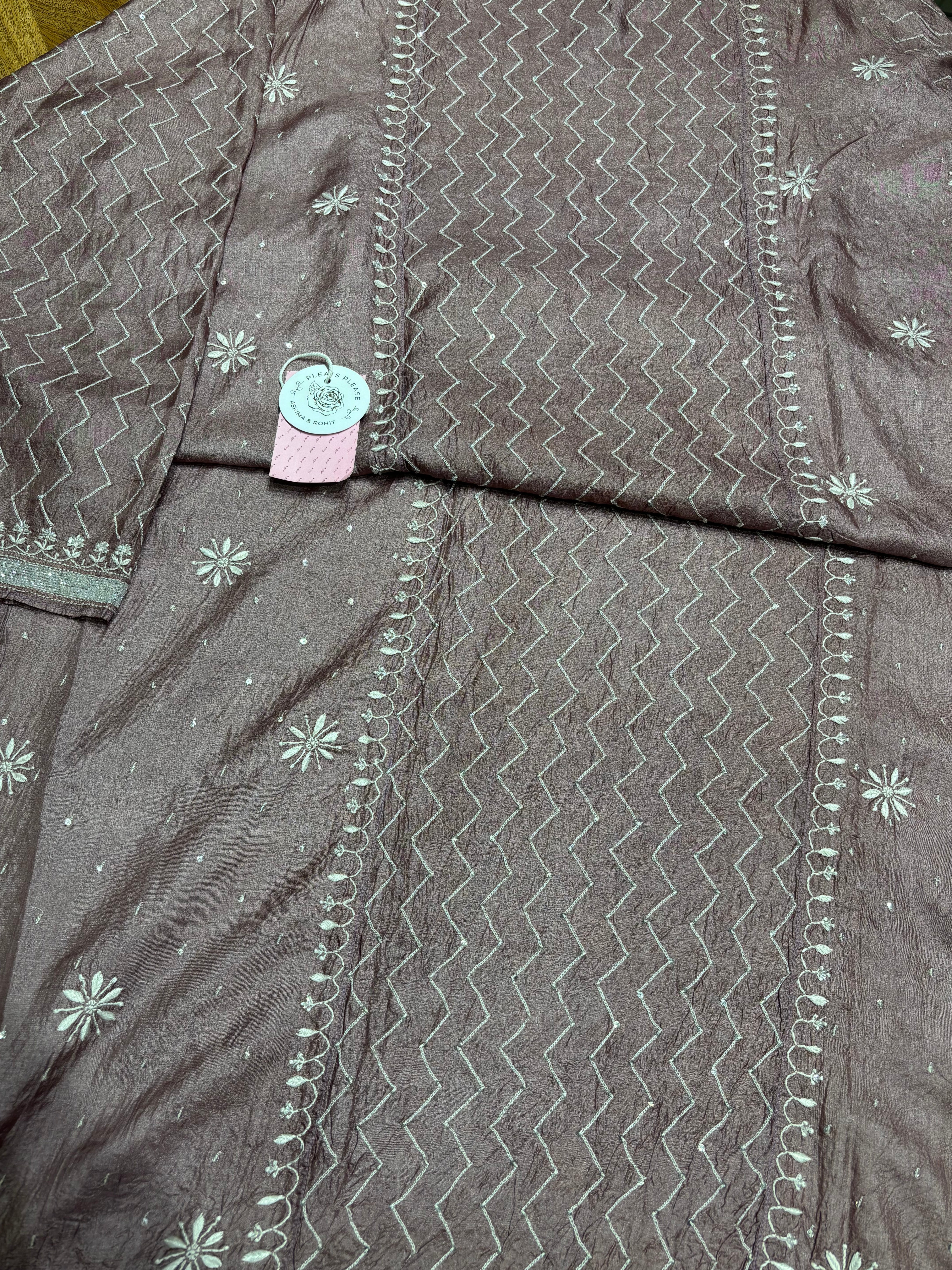 Mauve Taupe Pure Silk Chikankari Kurta & Dupatta