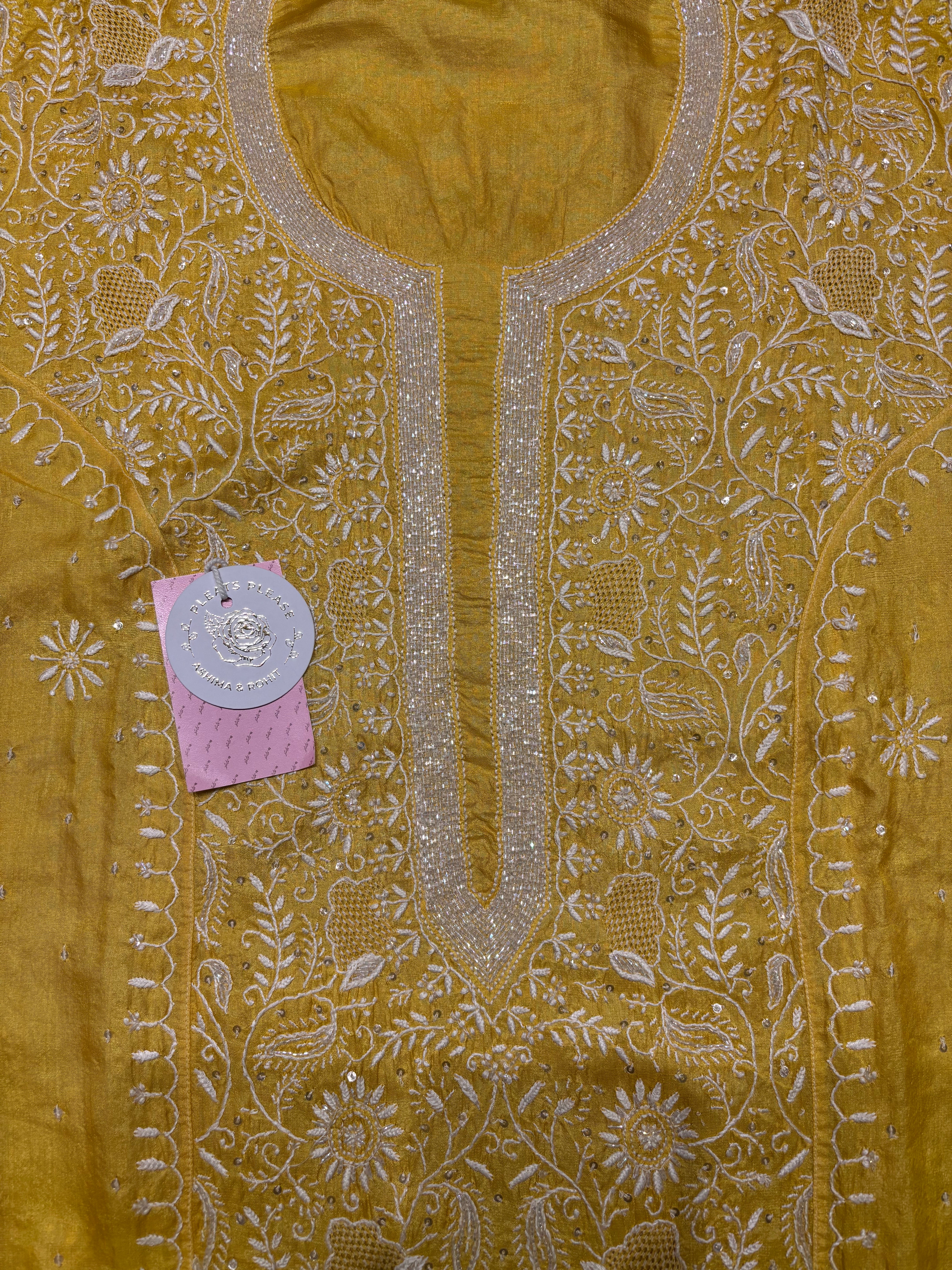 Yellow Pure Silk Chikankari Kurta & Dupatta