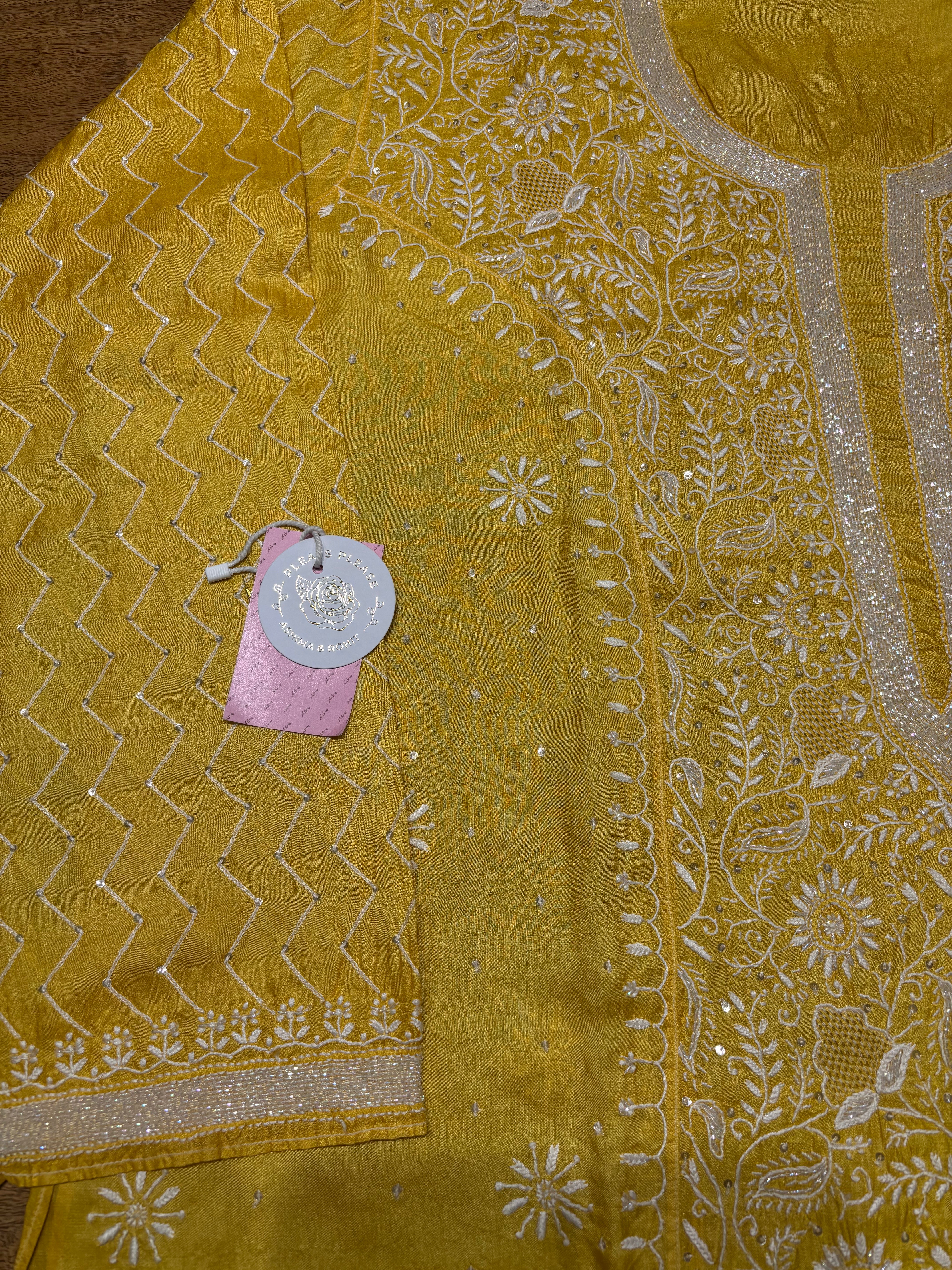 Yellow Pure Silk Chikankari Kurta & Dupatta