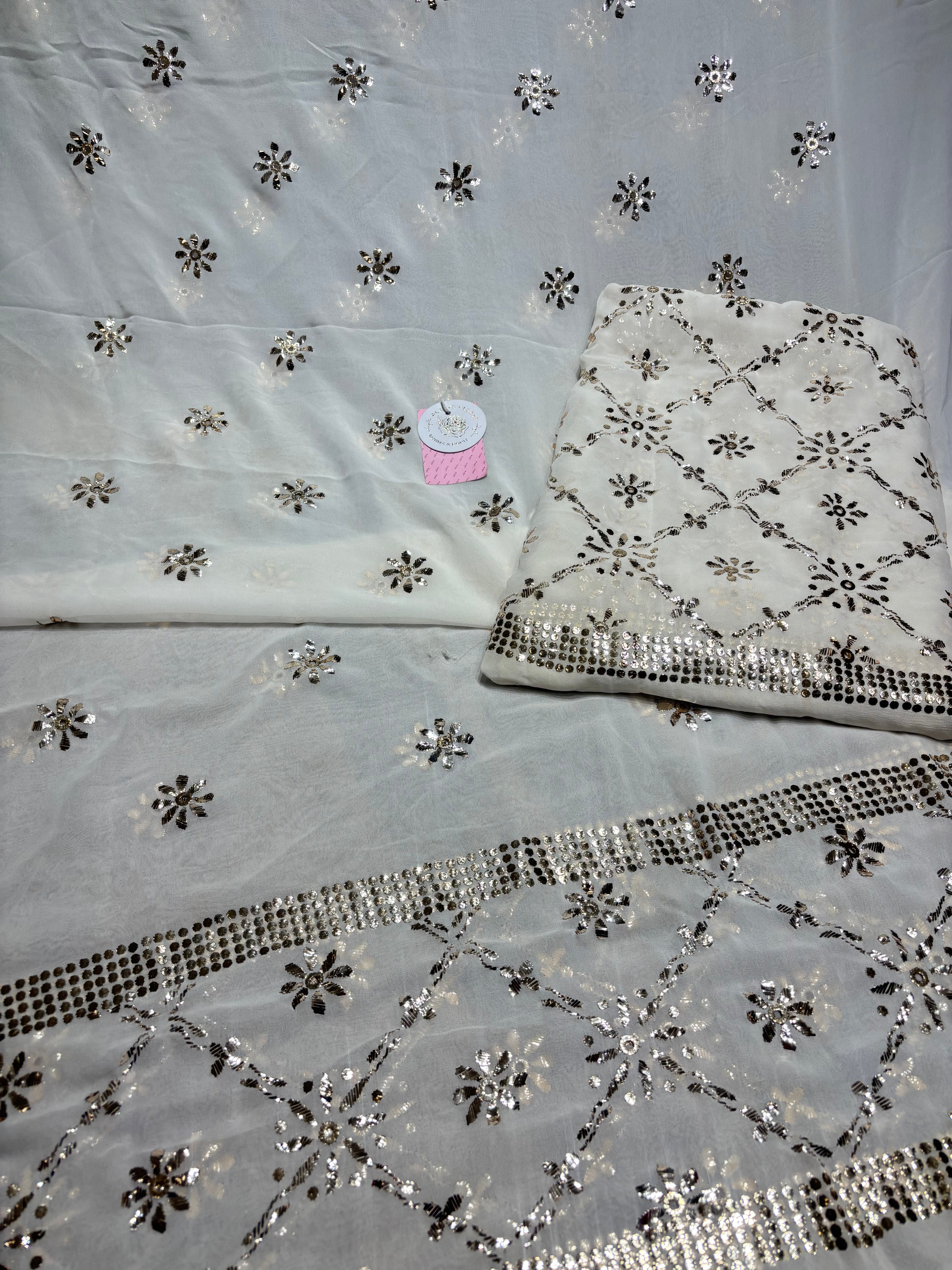 Dyeable Pure & Premium Georgette Mukaish Kurta & Chaddar Dupatta