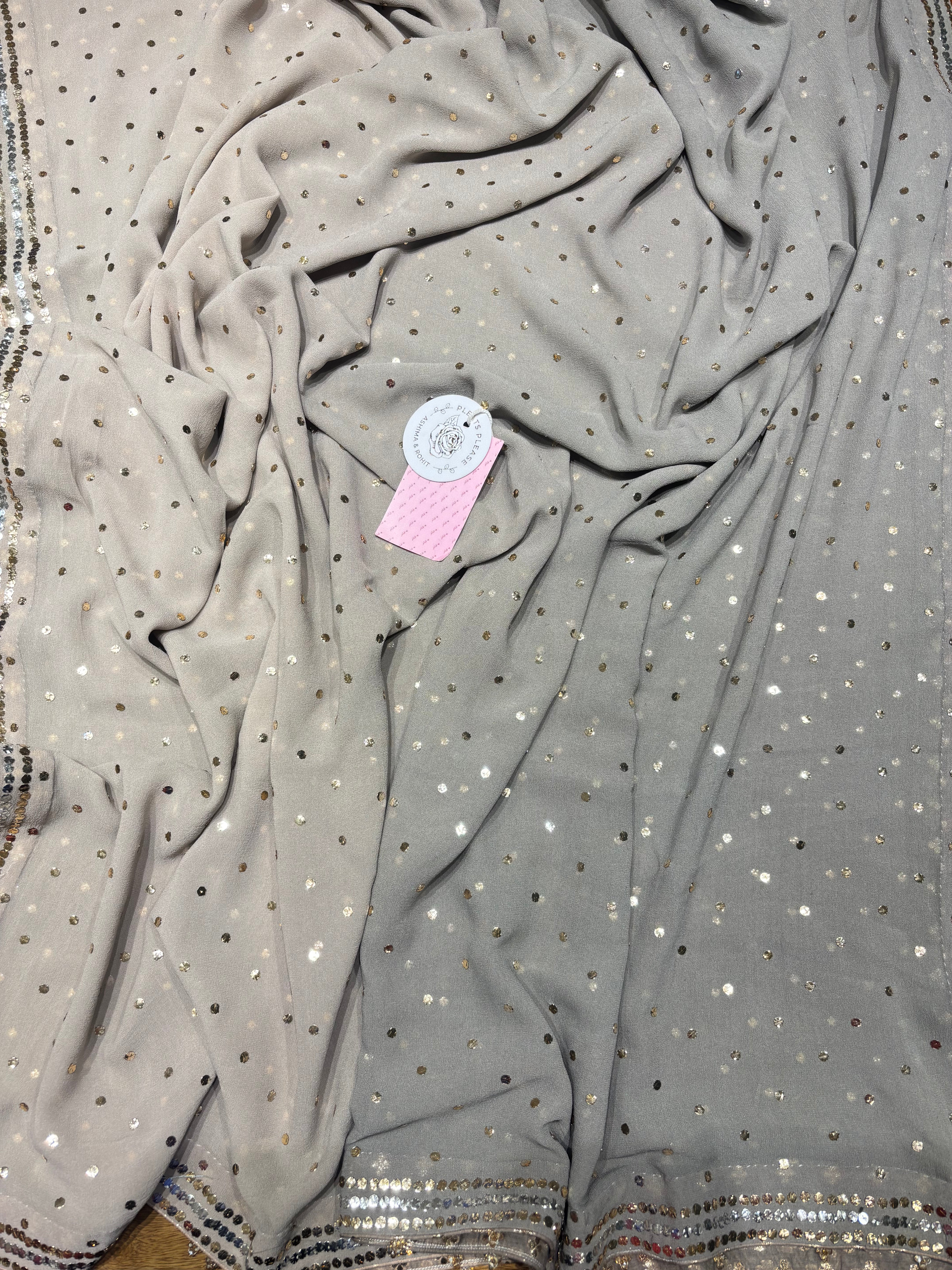 Ash Brown Ombre Pure Georgette Mukaish Kurta & Dupatta