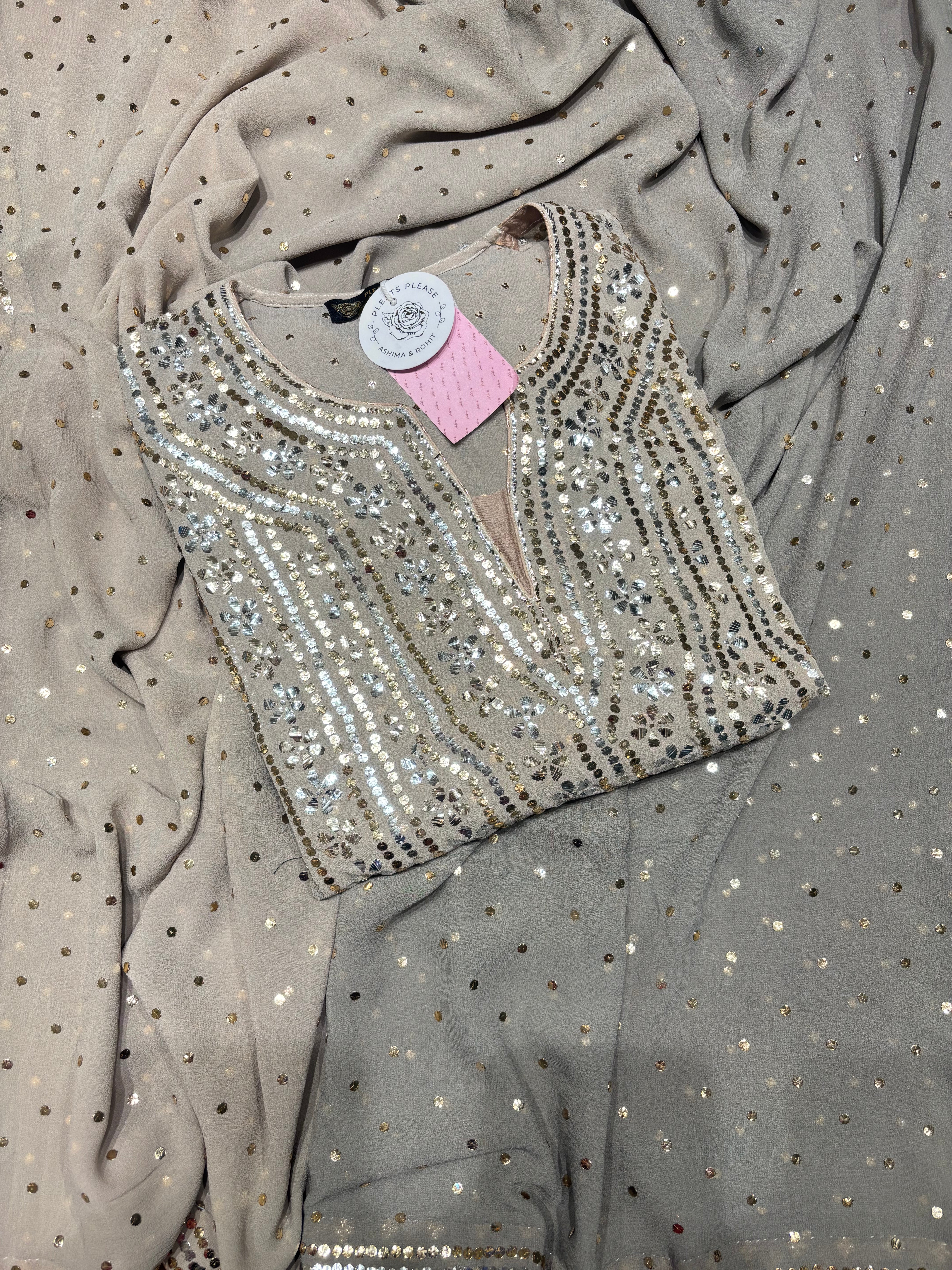 Ash Brown Ombre Pure Georgette Mukaish Kurta & Dupatta