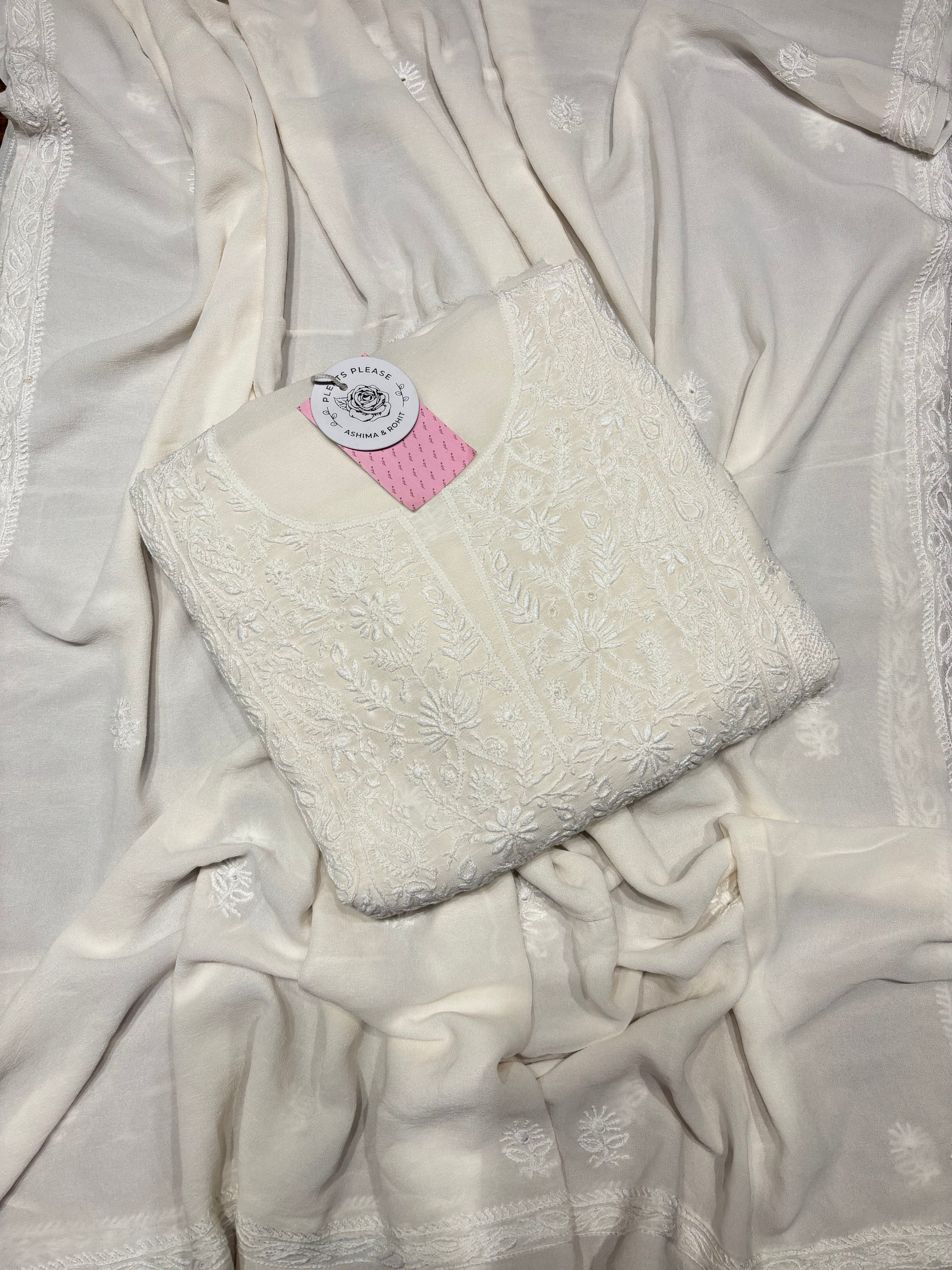 Dyeable Pure Georgette Chikankari Kurta & Dupatta