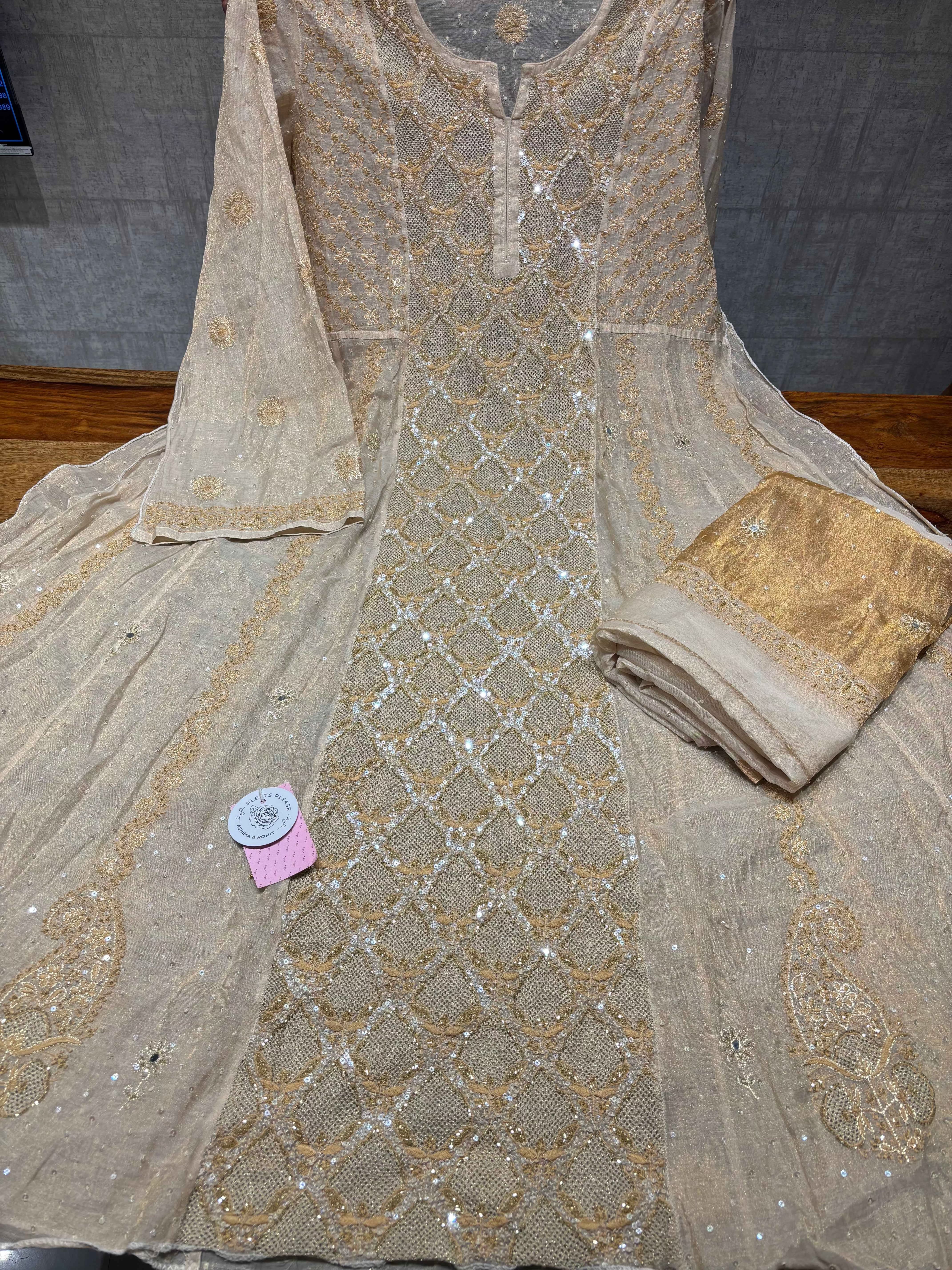 Dyeable Natural Tissue Chikankari Anarkali and Dupatta - Pleats PleaseChikankari