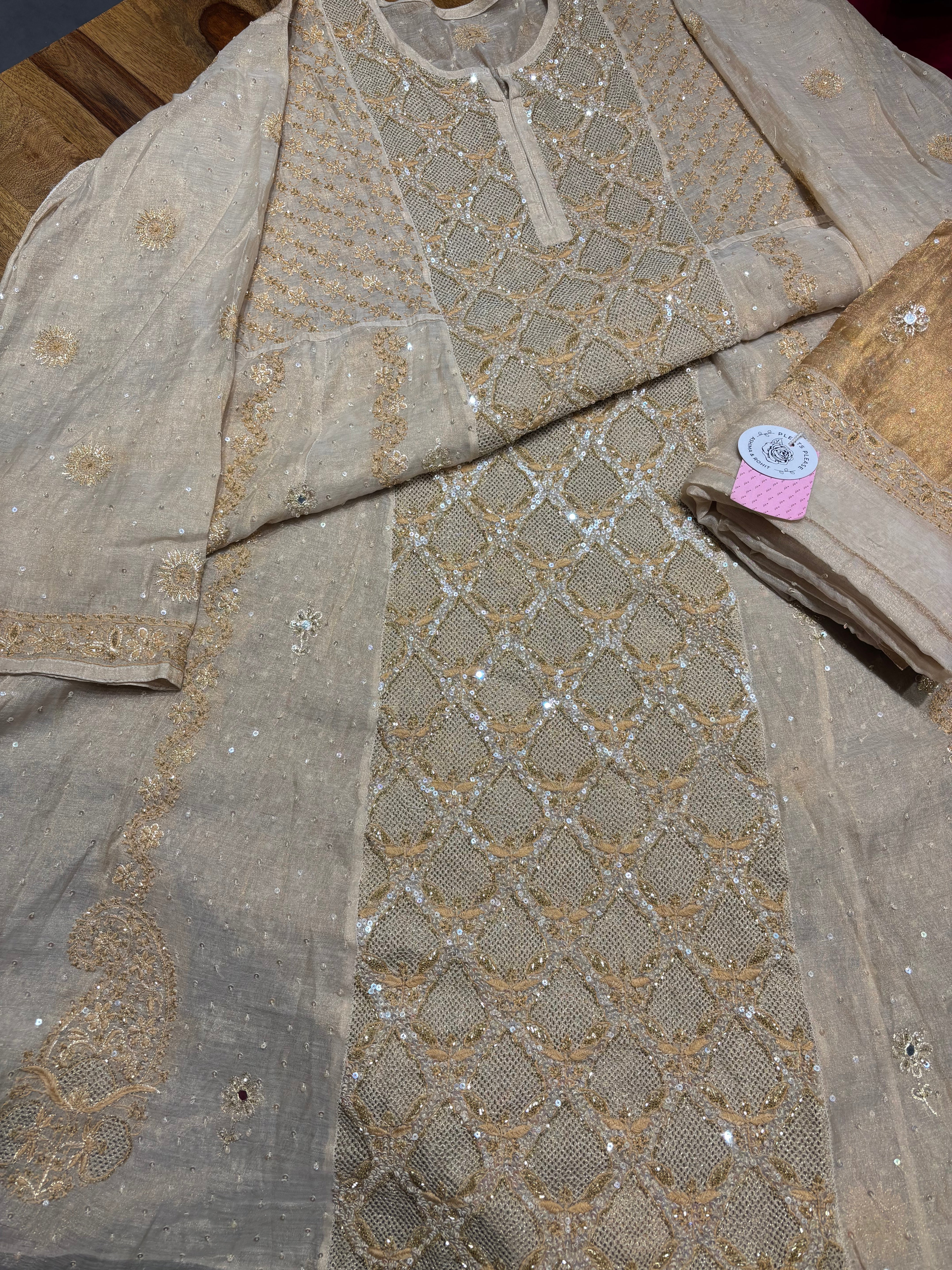 Dyeable Natural Tissue Chikankari Anarkali and Dupatta