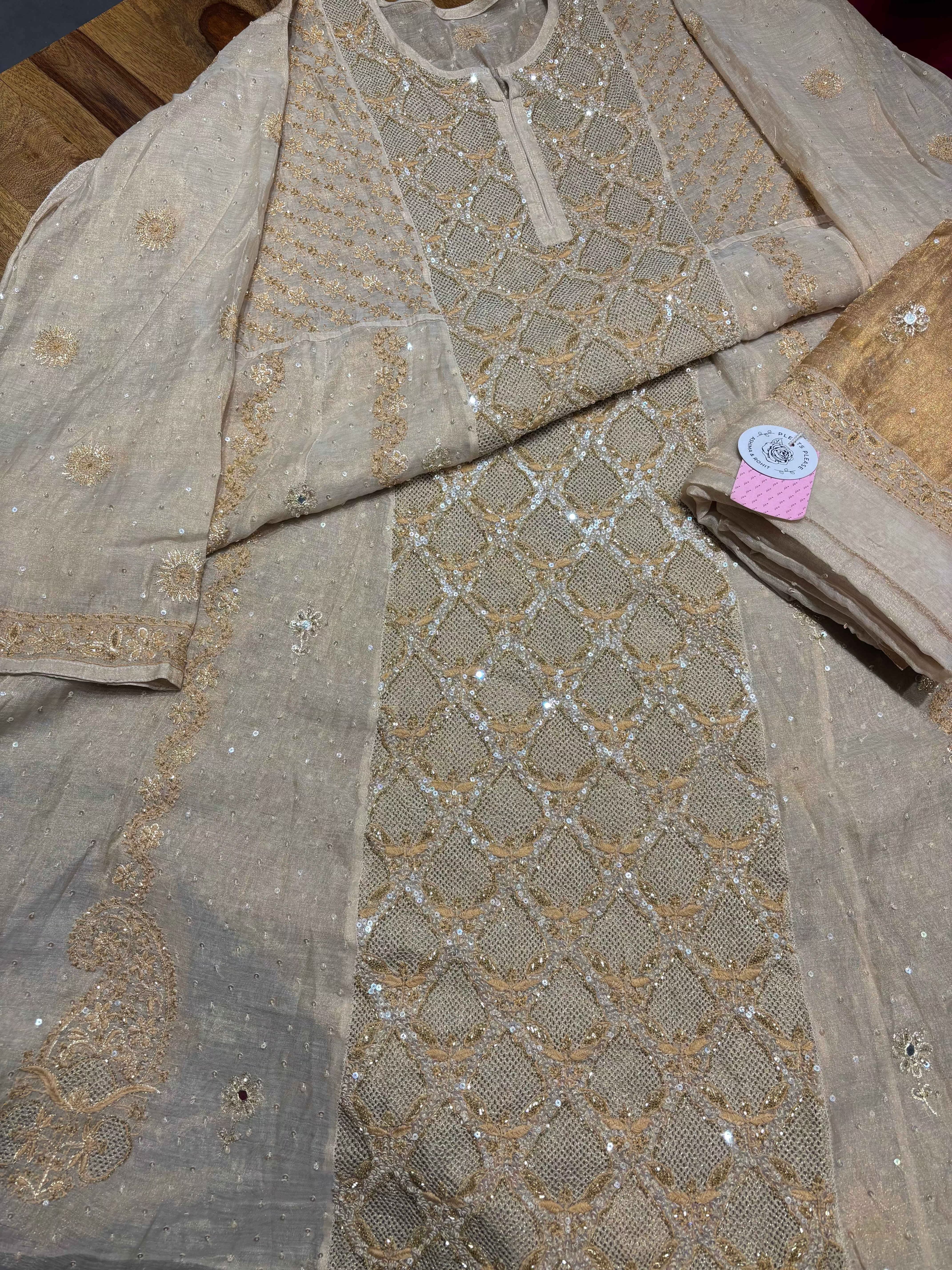 Dyeable Natural Tissue Chikankari Anarkali and Dupatta - Pleats PleaseChikankari
