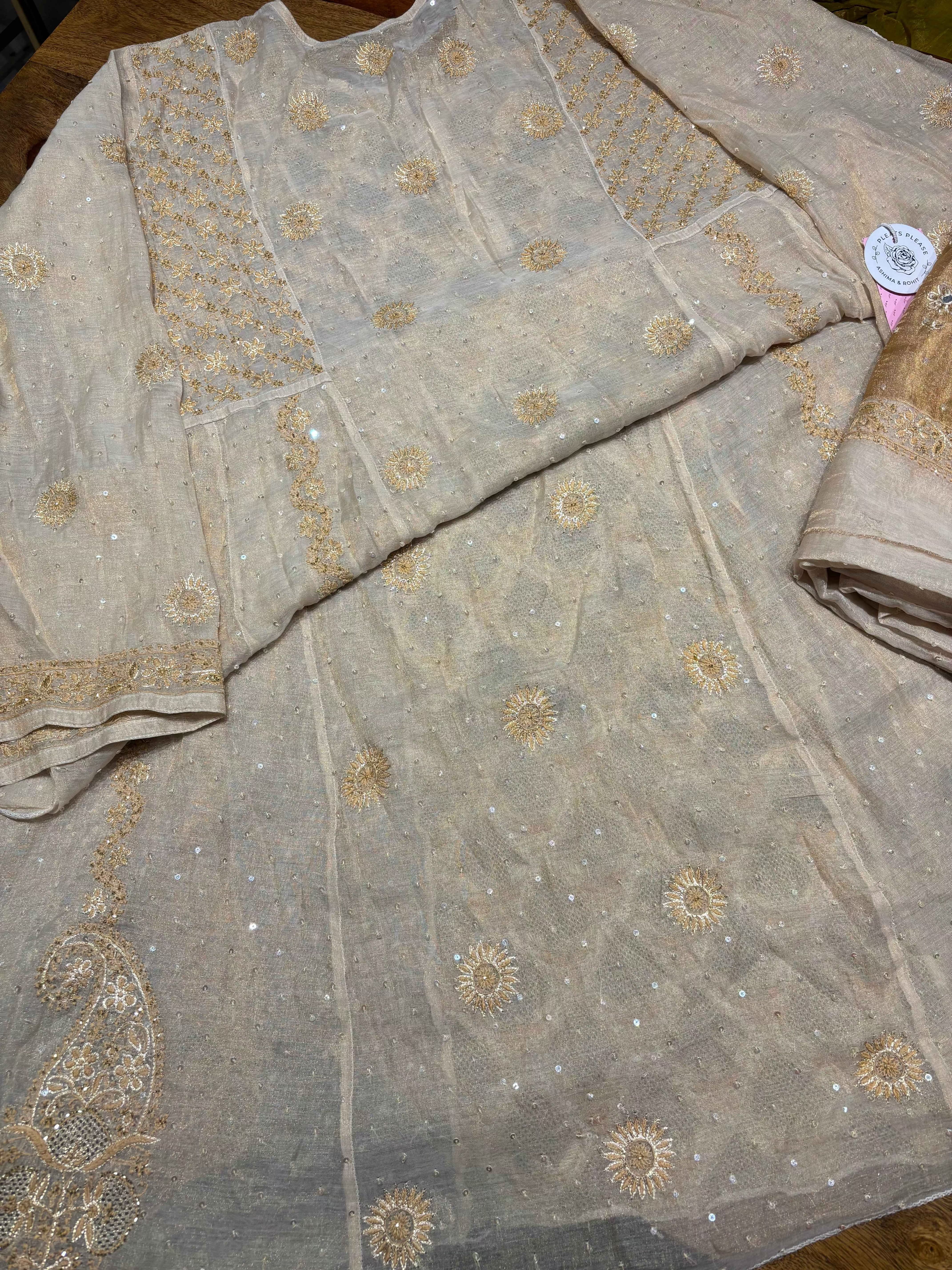 Dyeable Natural Tissue Chikankari Anarkali and Dupatta - Pleats PleaseChikankari