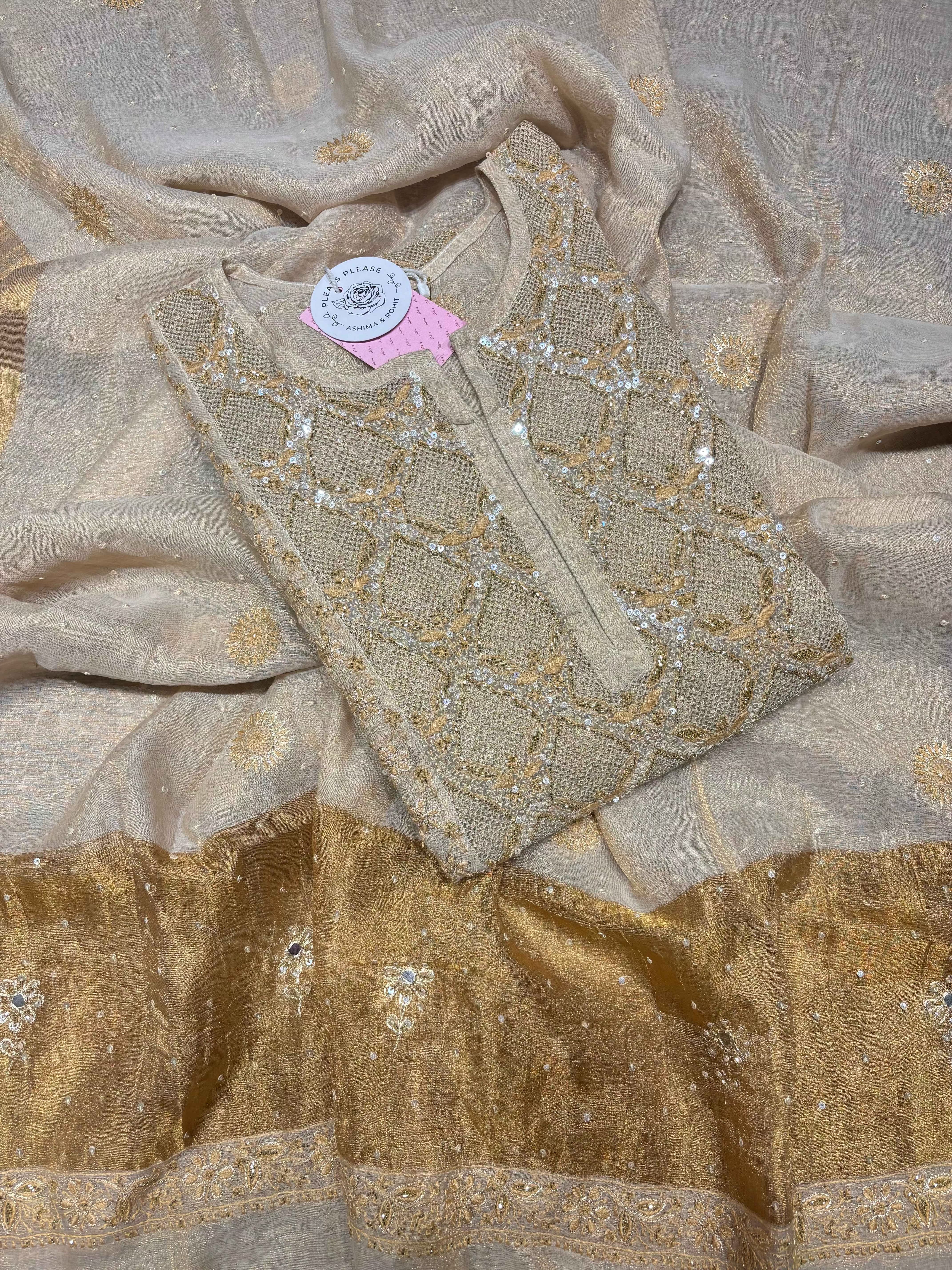 Dyeable Natural Tissue Chikankari Anarkali and Dupatta - Pleats PleaseChikankari