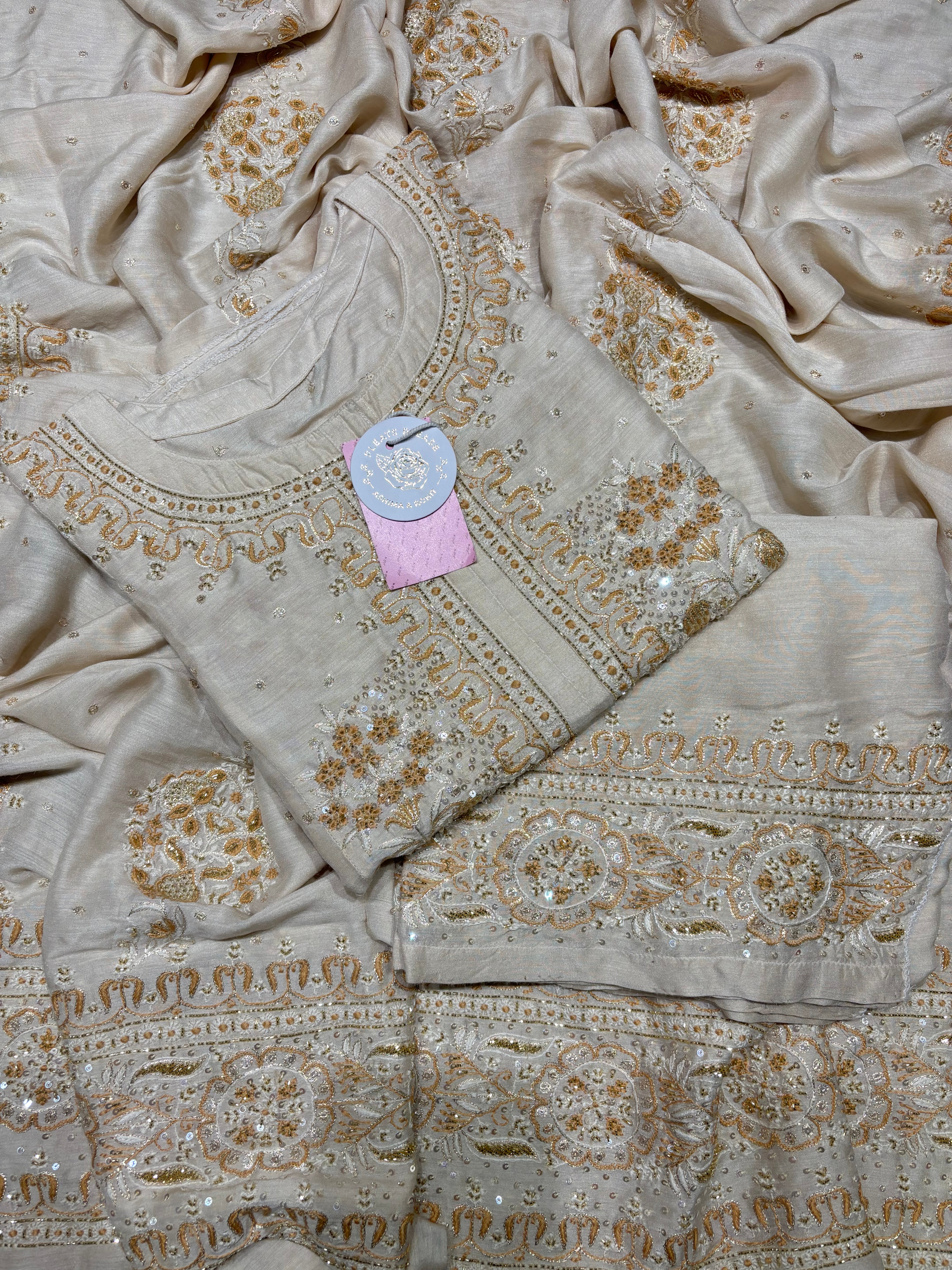 Dyeable Pure & Premium Munga Silk Chikankari A line Anarkali ,Dupatta & Bottom