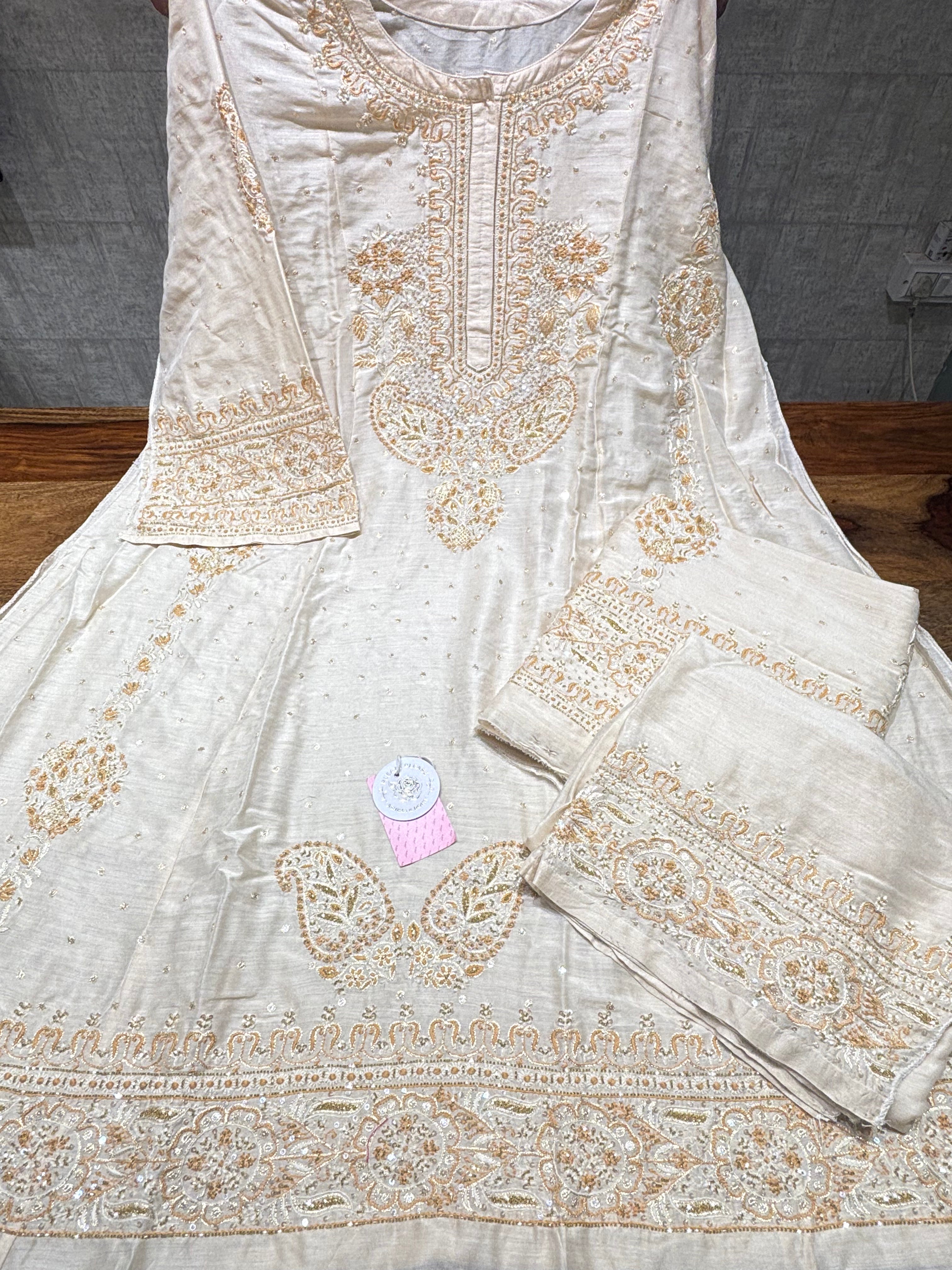 Dyeable Pure & Premium Munga Silk Chikankari A line Anarkali ,Dupatta & Bottom