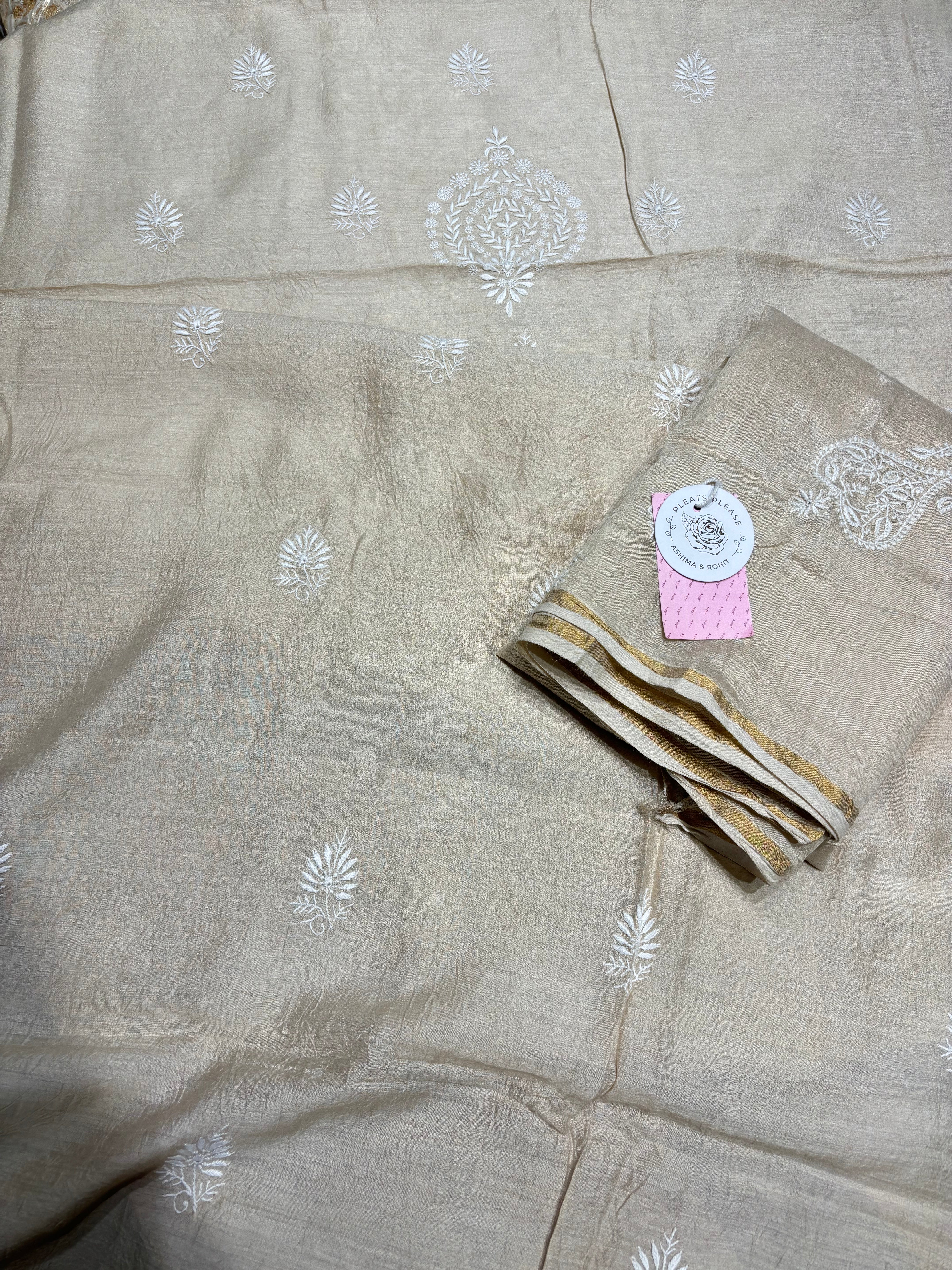 Dyeable Pure Munga Silk Chikankari Kurta & Dupatta - Pleats PleaseChikankari