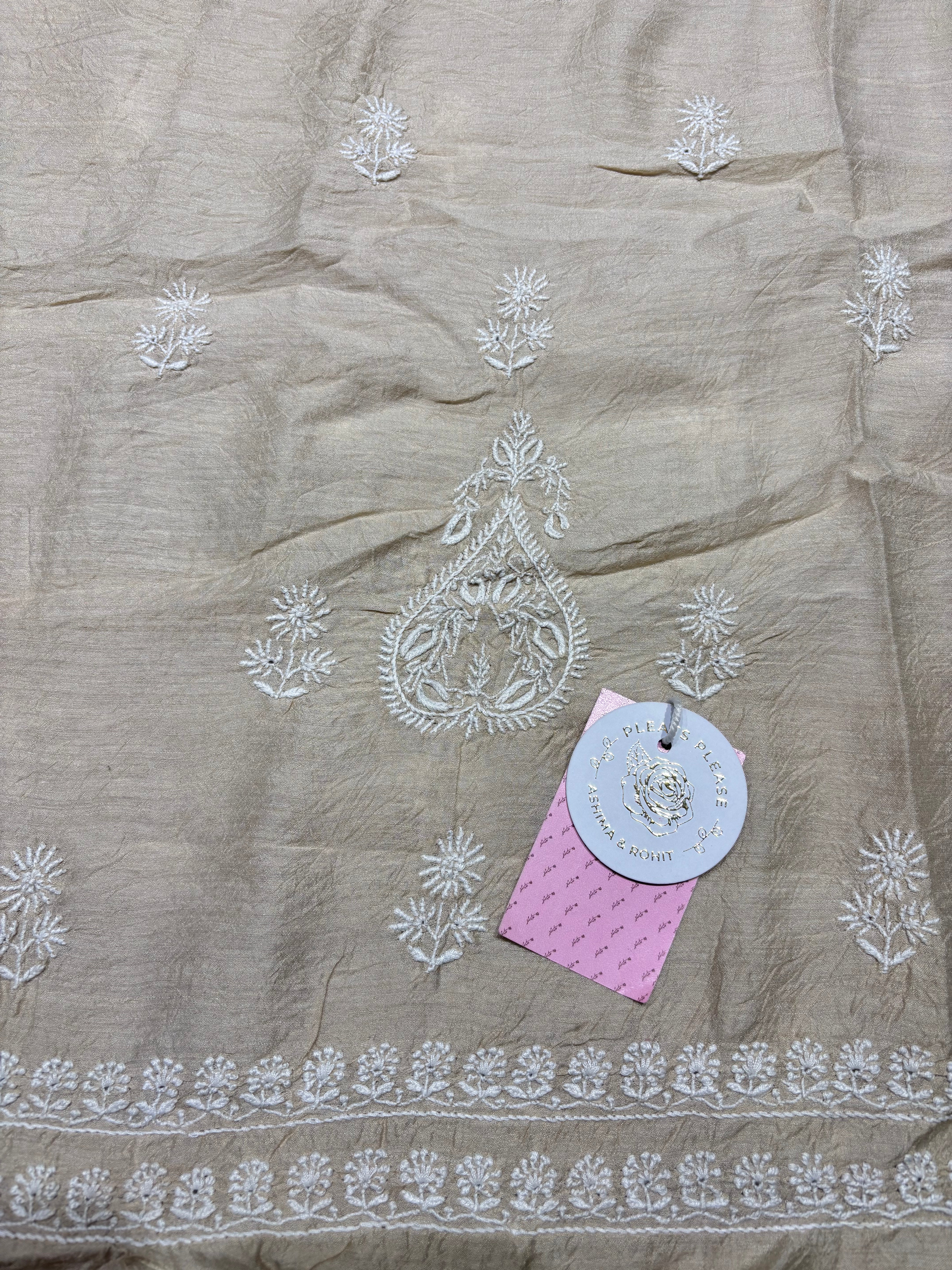 Dyeable Pure Munga Silk Chikankari Kurta & Dupatta - Pleats PleaseChikankari