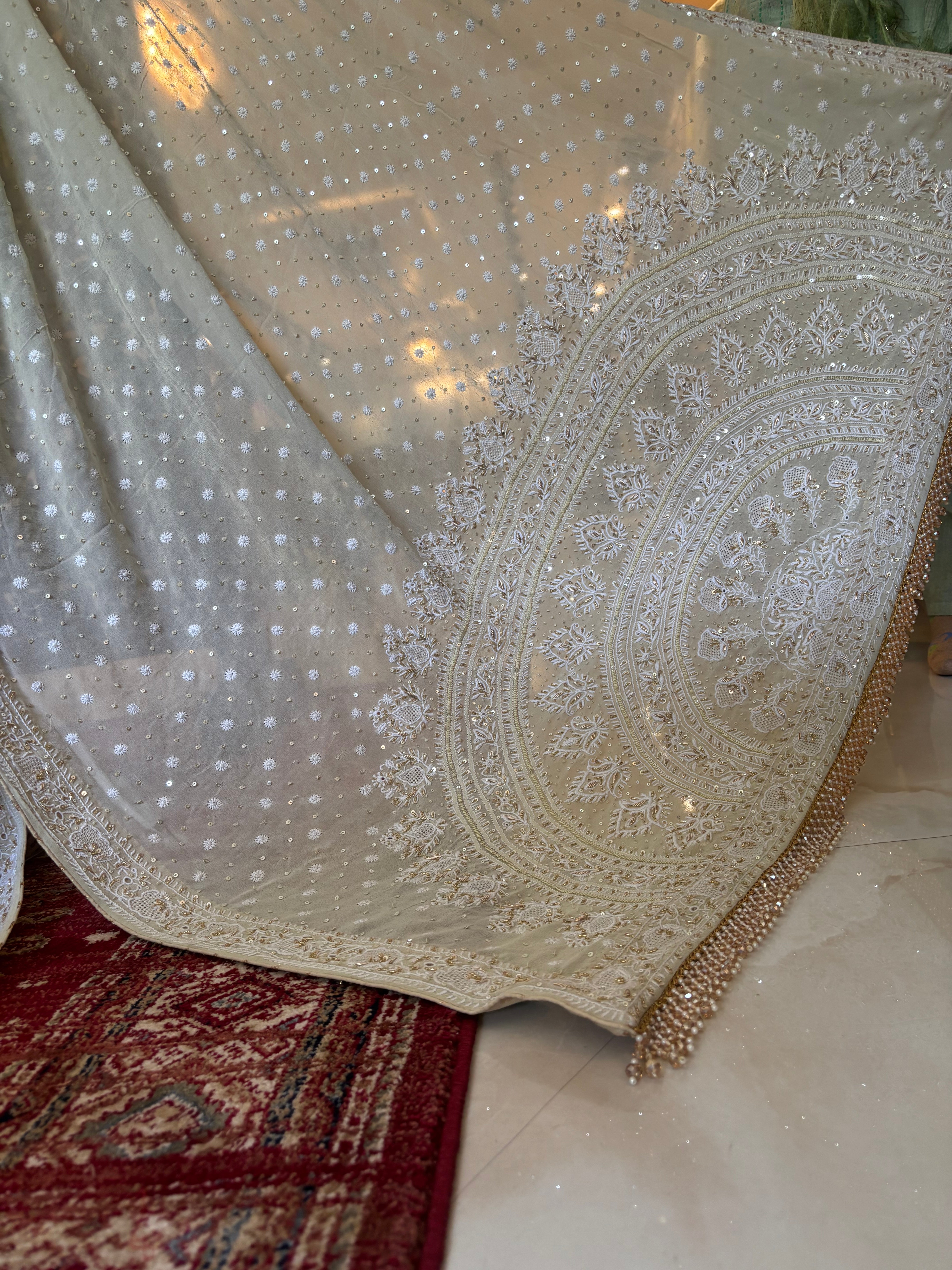 Cardamom Green Pure & Premium Georgette Chikankari Saree & Blouse