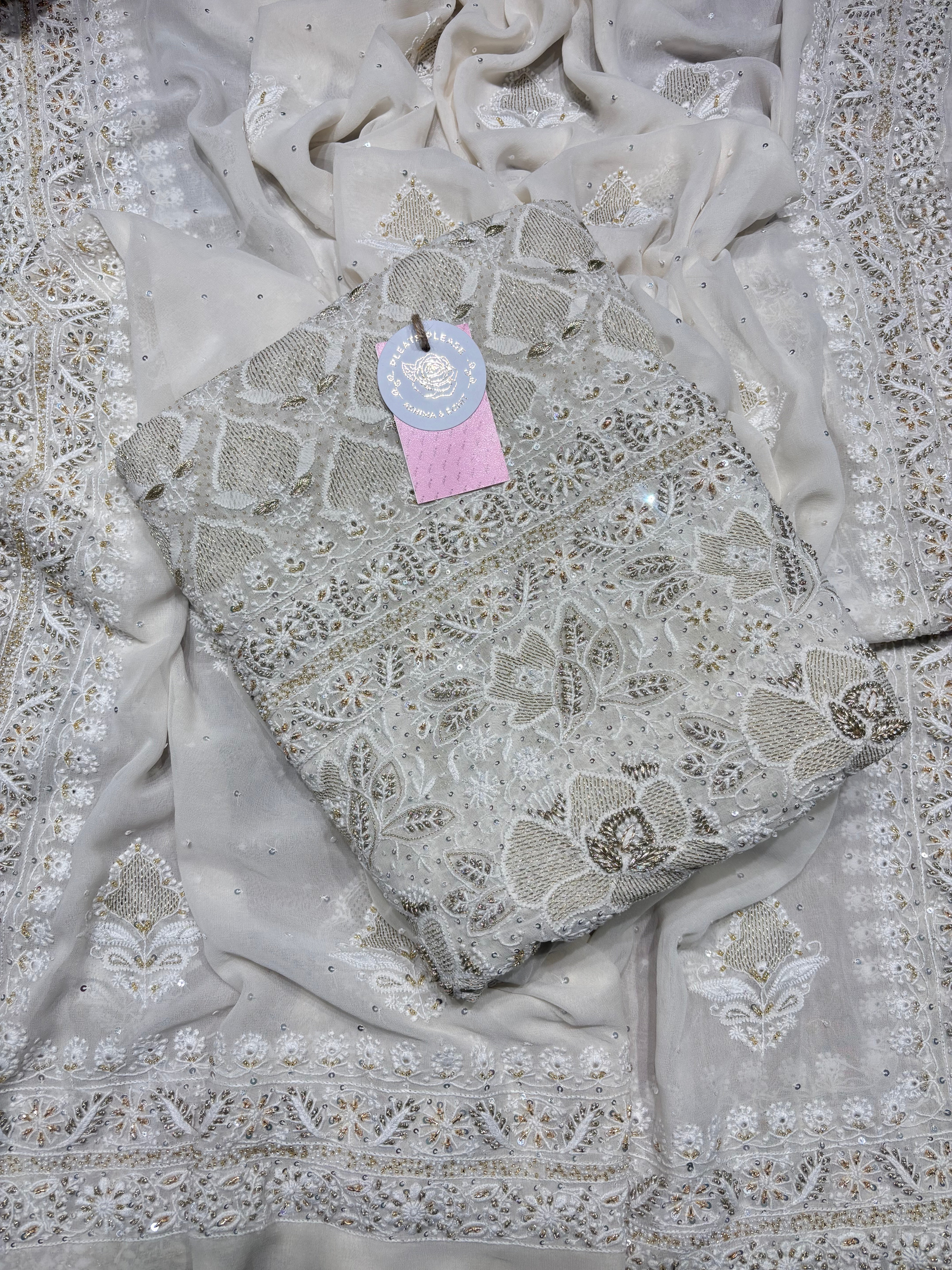 Dyeable Pure & Premium Georgette Chikankari Kurta & Dupatta