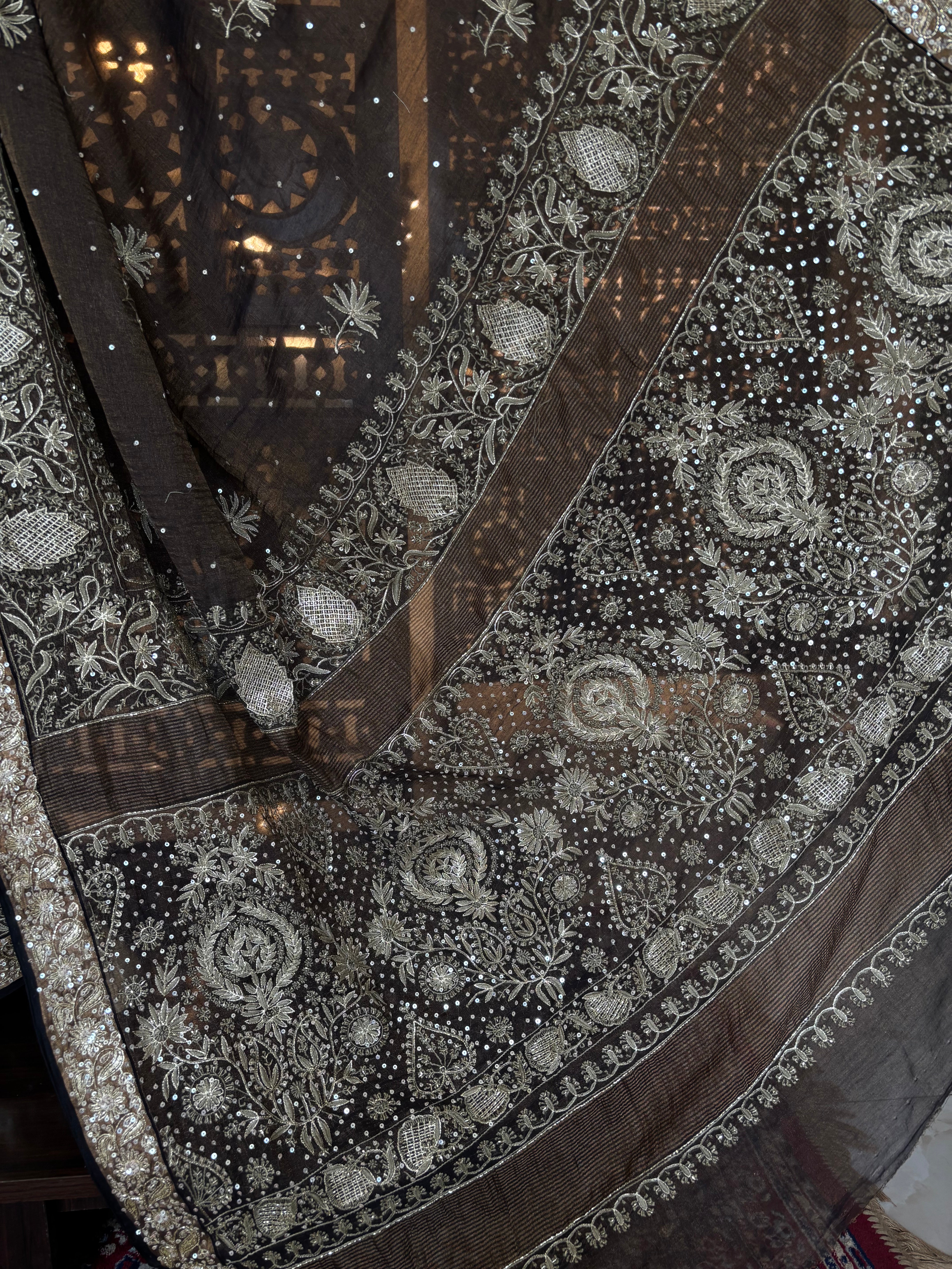 Black Tissue Chikankari Saree