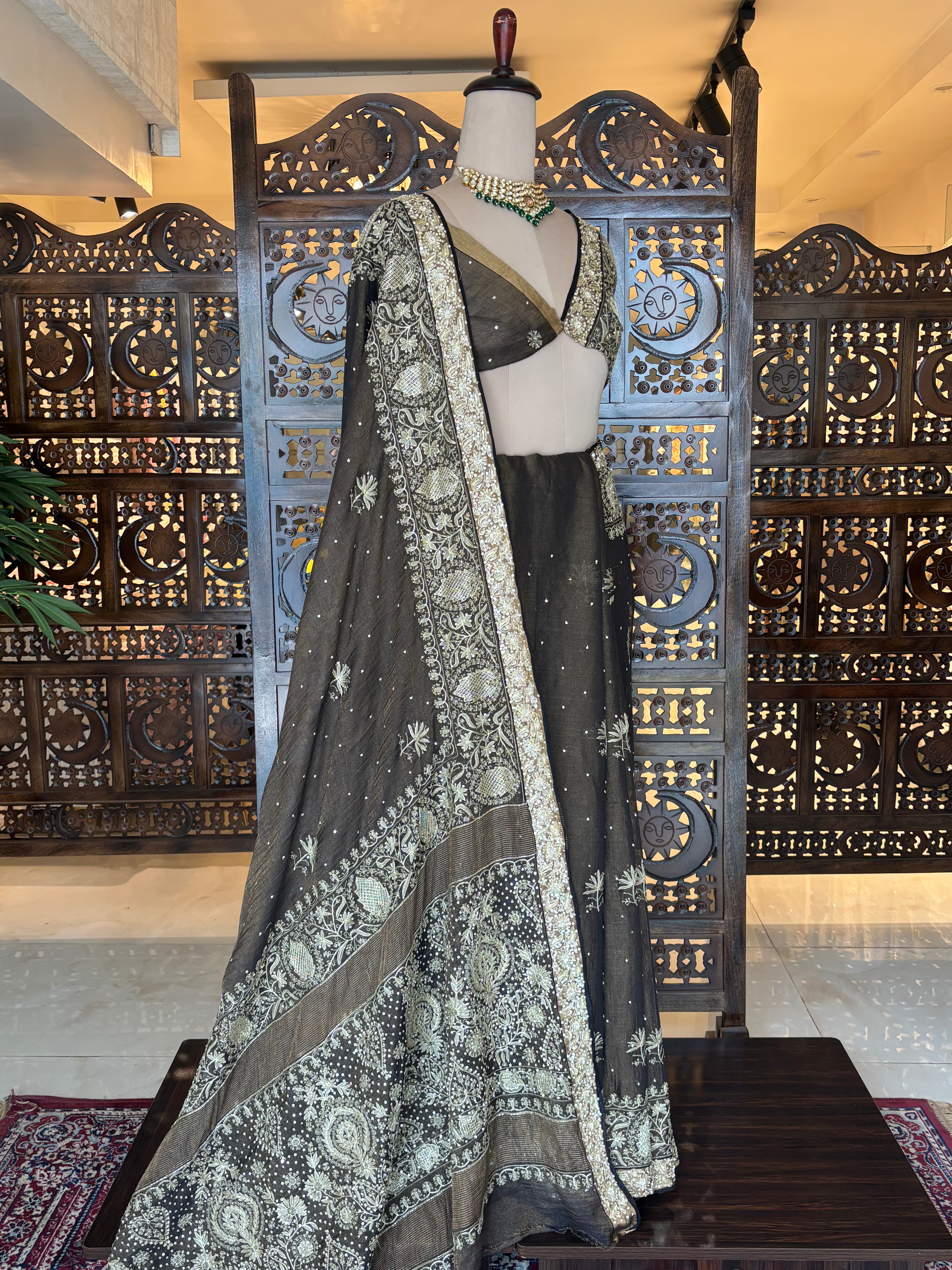 Black Tissue Chikankari Saree