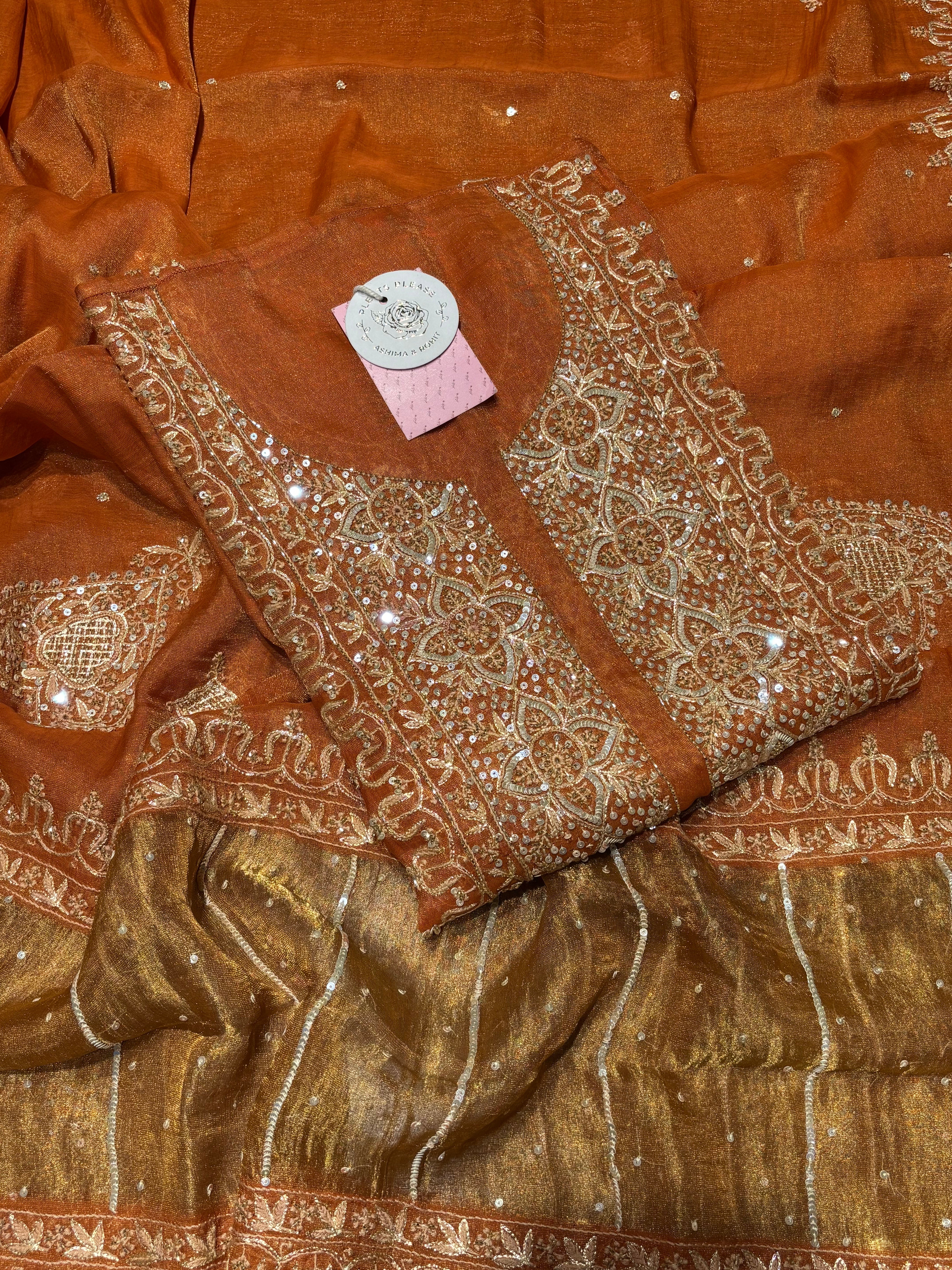 Burnt Orange Pure Tissue Chikankari Kurta & Dupatta