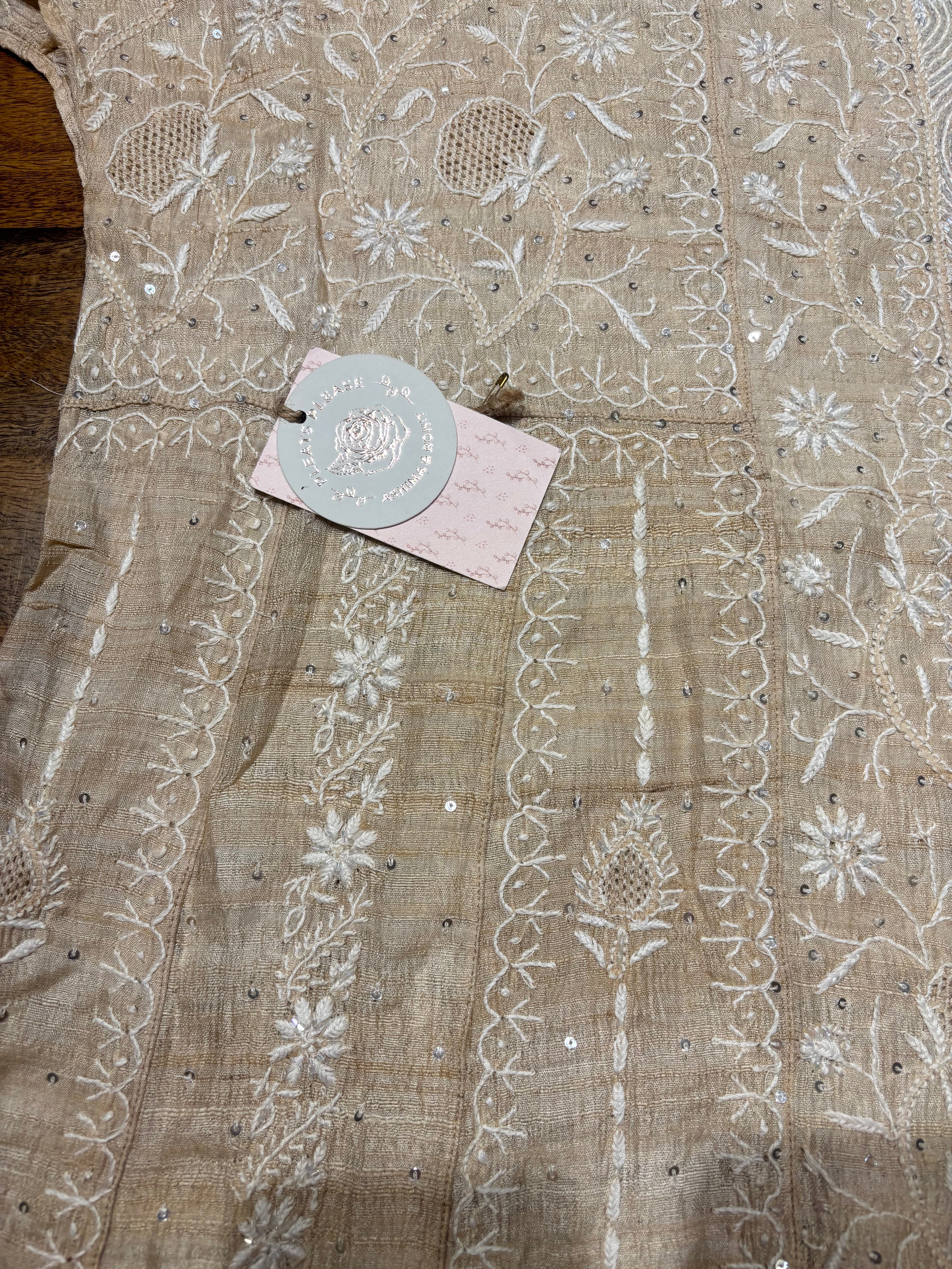 Dyeable Pure Tussar Silk Chikankari Anarkali & Dupatta Set