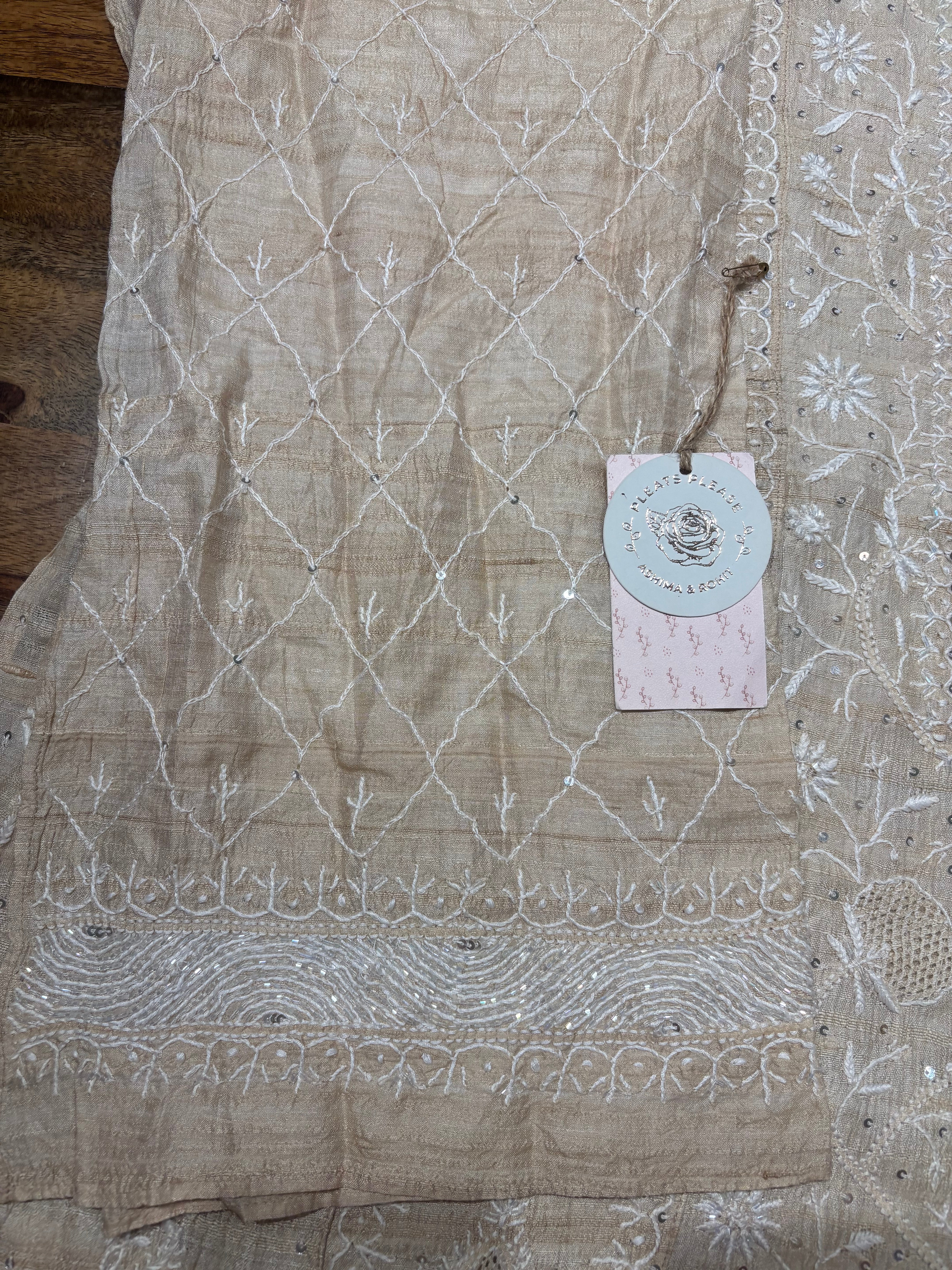 Dyeable Pure Tussar Silk Chikankari Anarkali & Dupatta Set