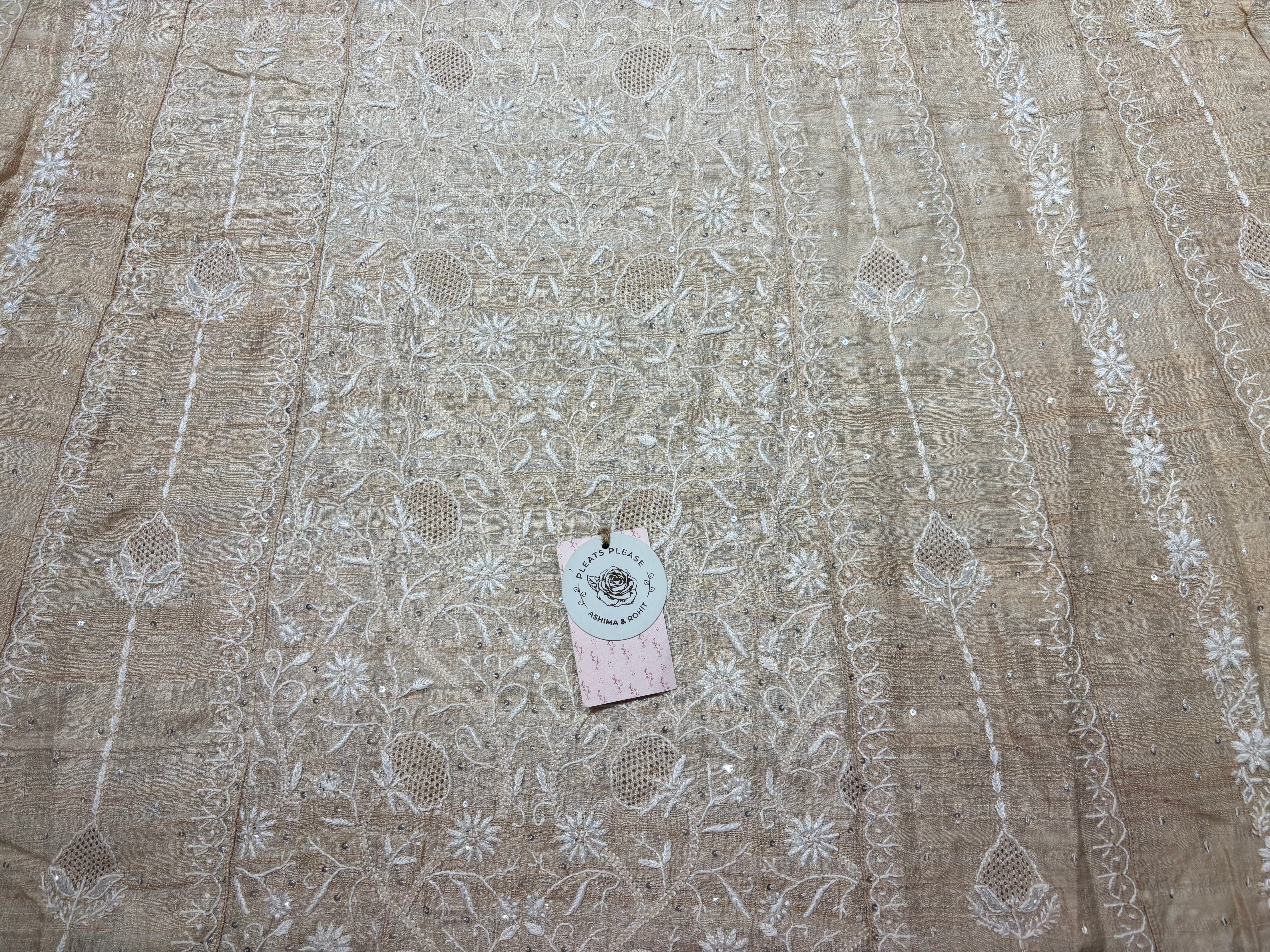 Dyeable Pure Tussar Silk Chikankari Anarkali & Dupatta Set