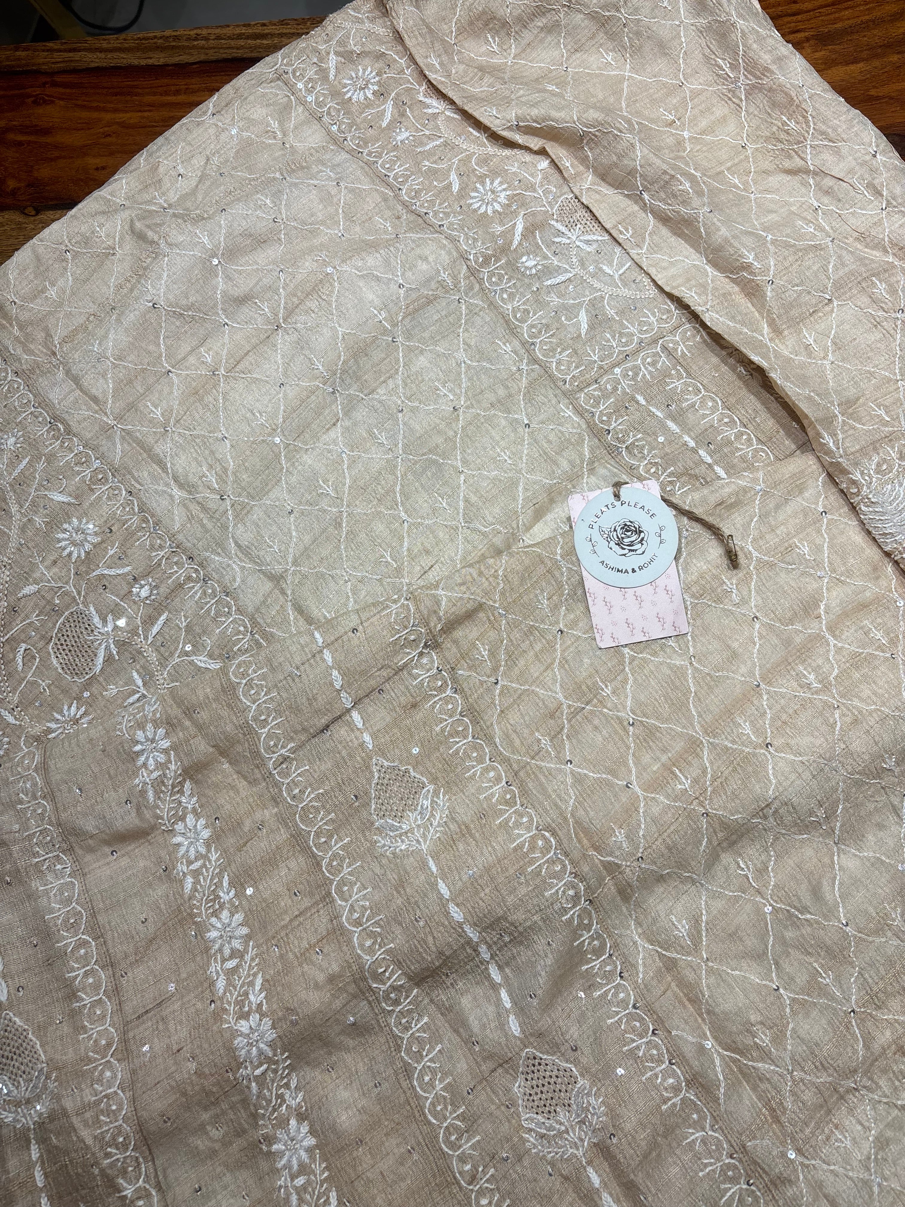 Dyeable Pure Tussar Silk Chikankari Anarkali & Dupatta Set