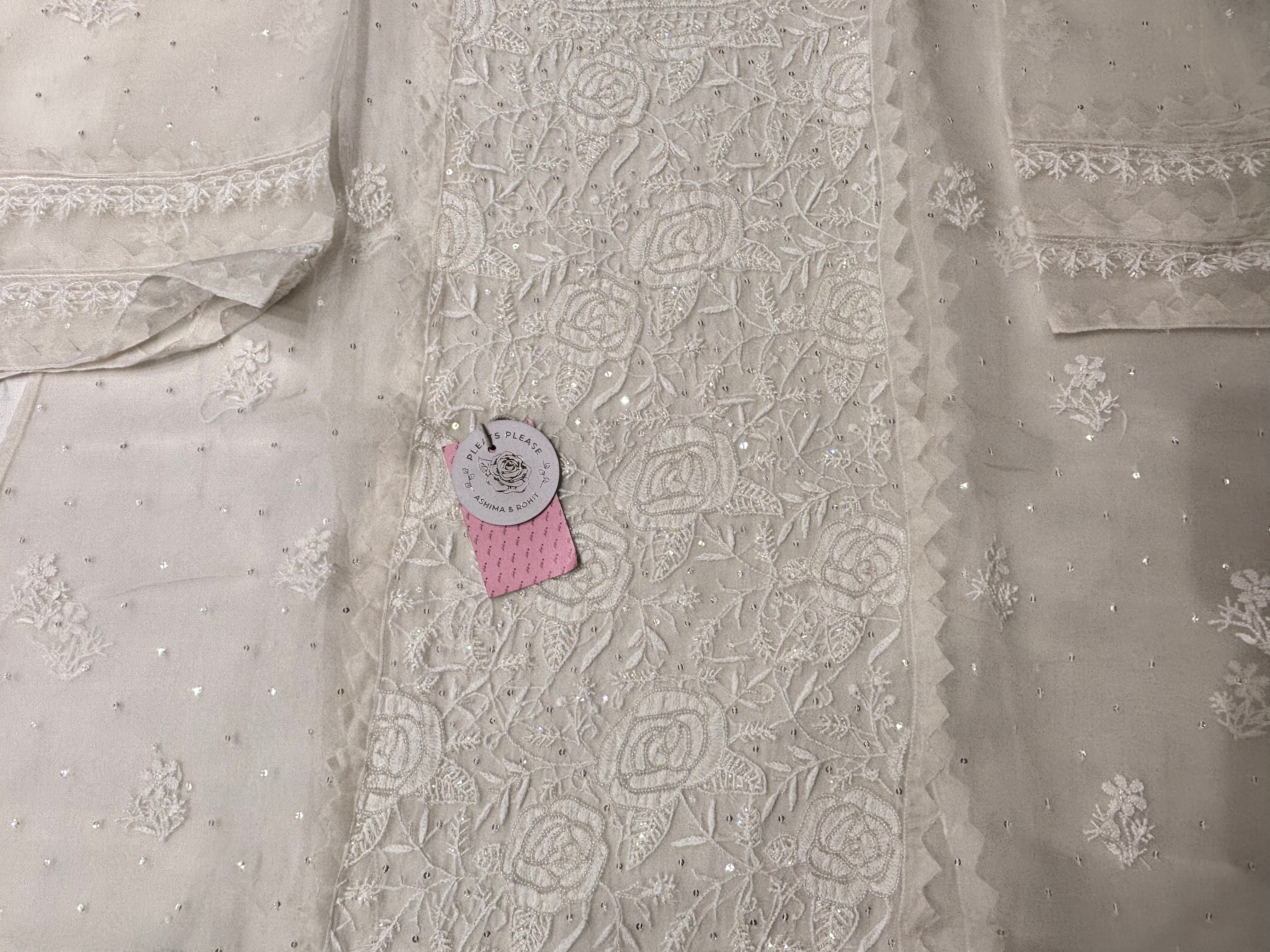 Dyeable White Pure Organza Silk Kurta - Pleats PleaseChikankari