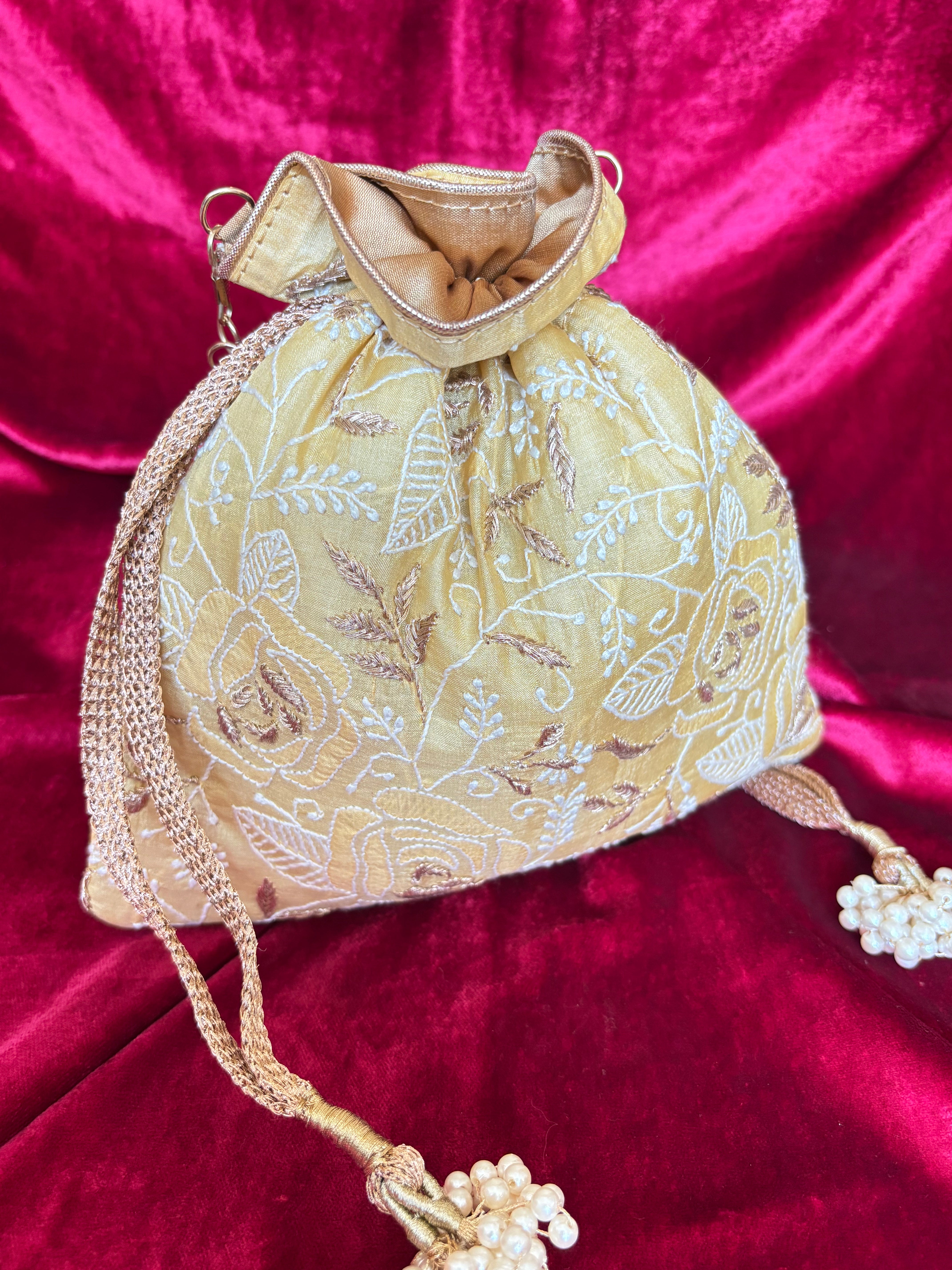 Ivory Chikankari Potli