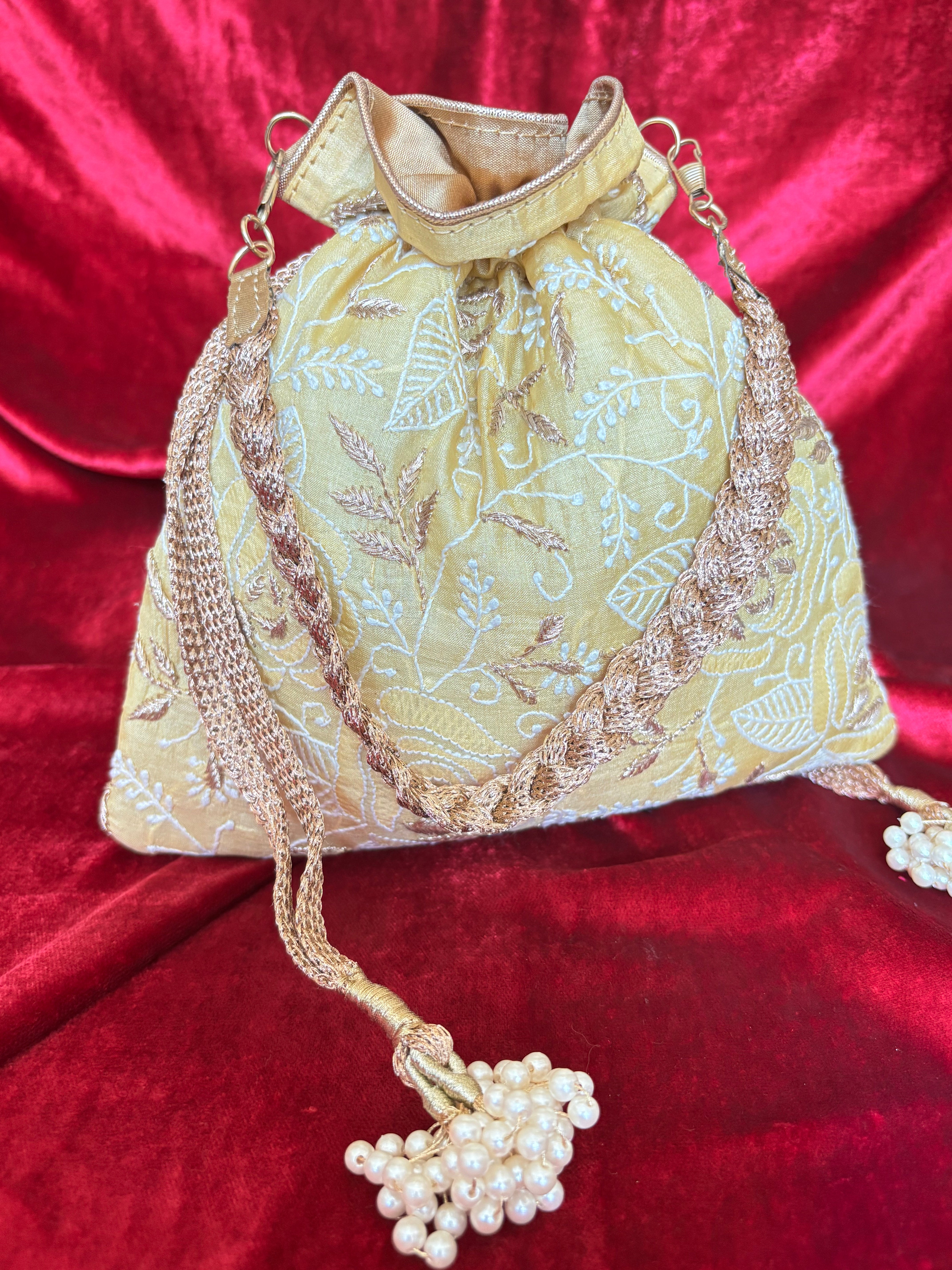 Ivory Chikankari Potli