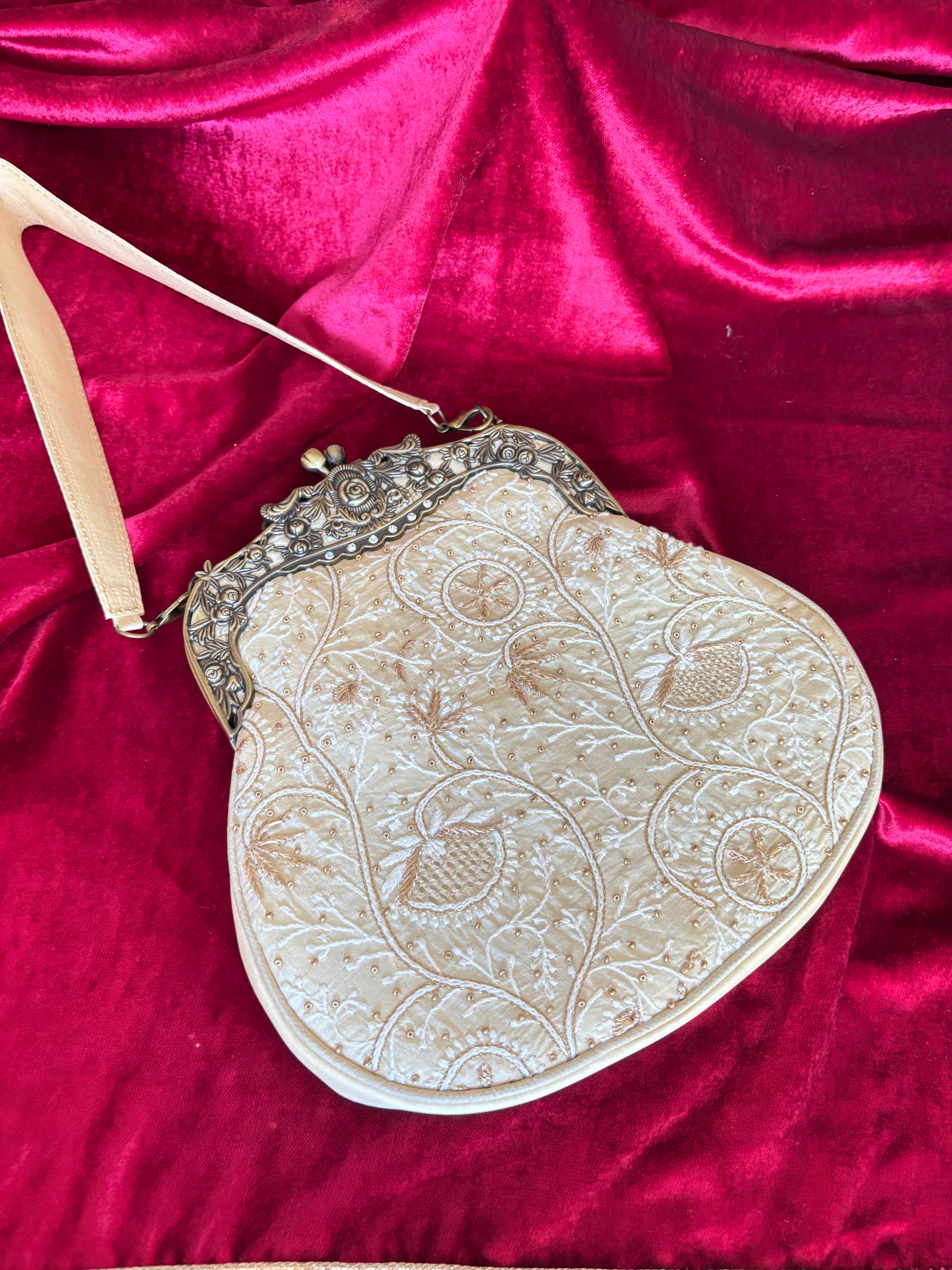 Ivory Chikankari Clutch Bag