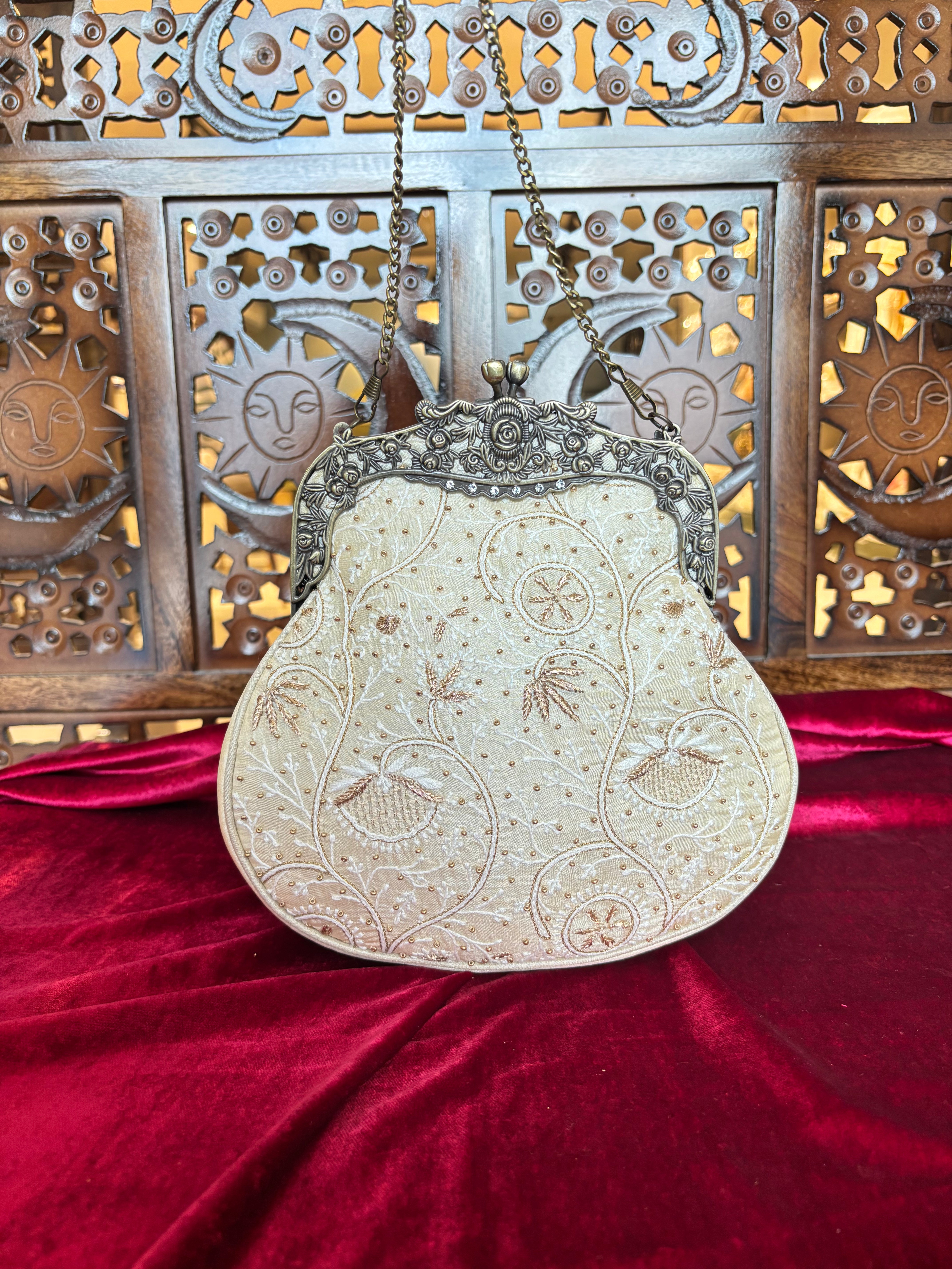 Ivory Chikankari Clutch Bag
