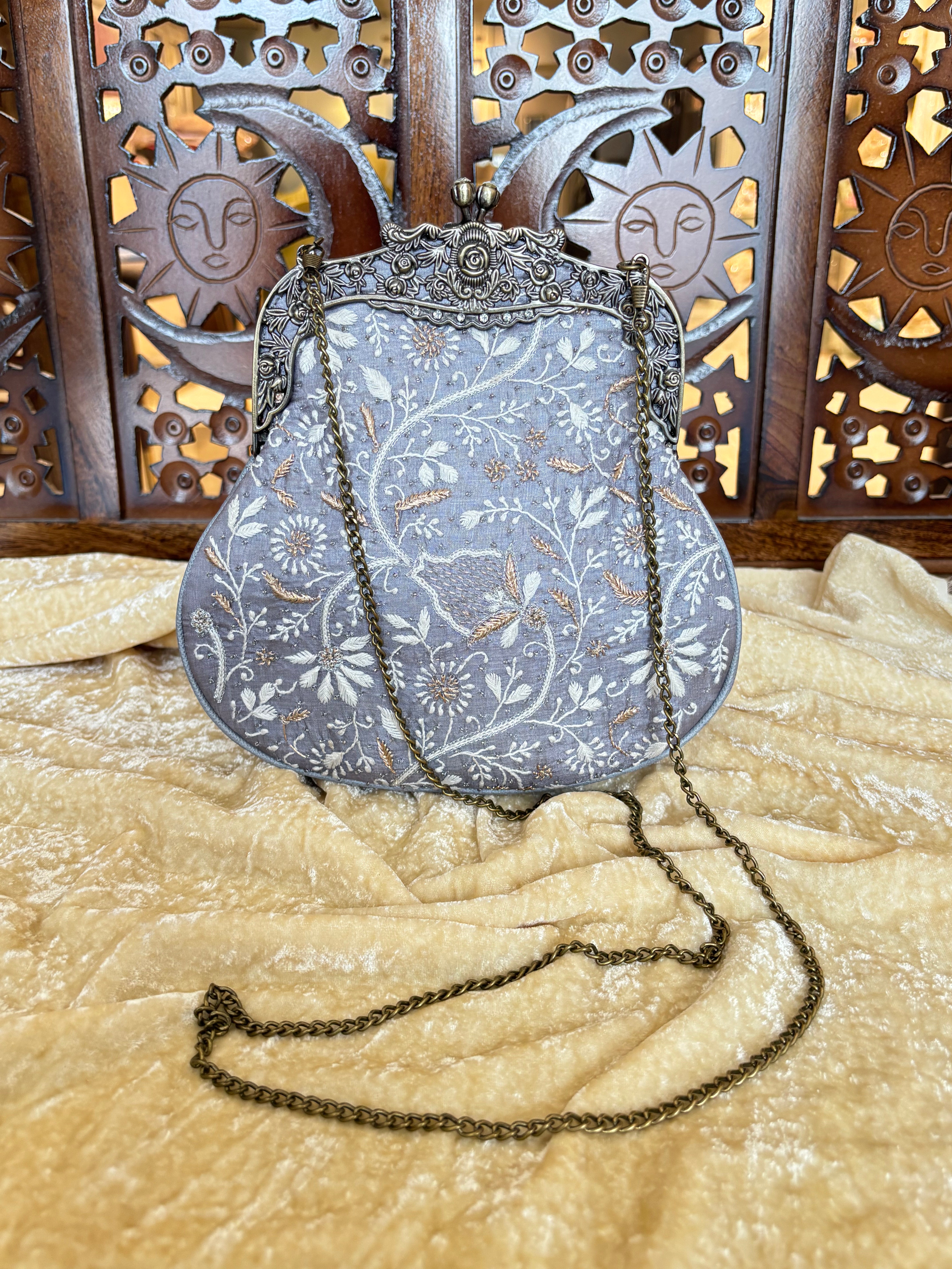Greyish Blue Chikankari Clutch Bag