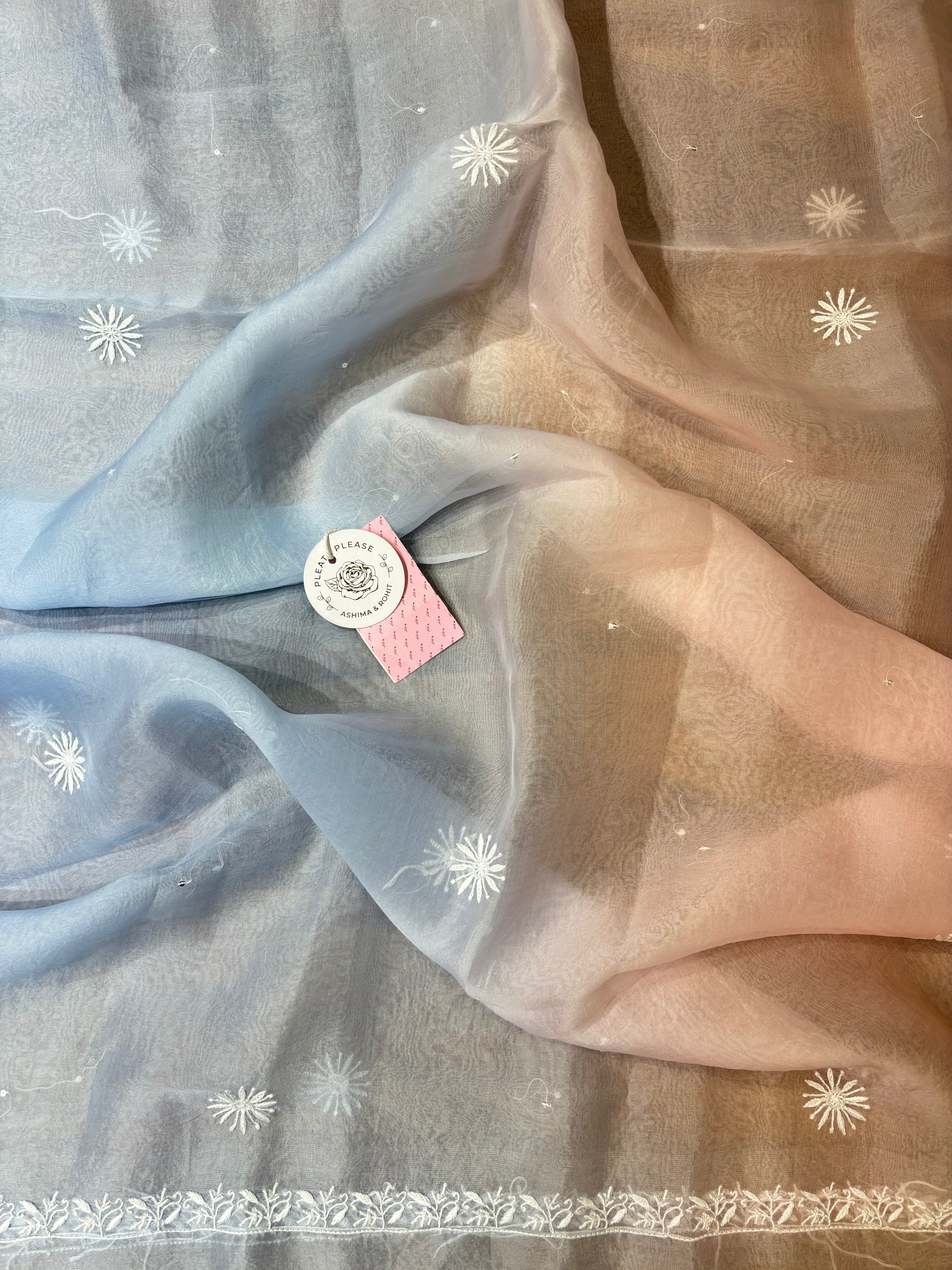 Blush Pink Pure Organza Silk Chikankari Kurta & Dupatta