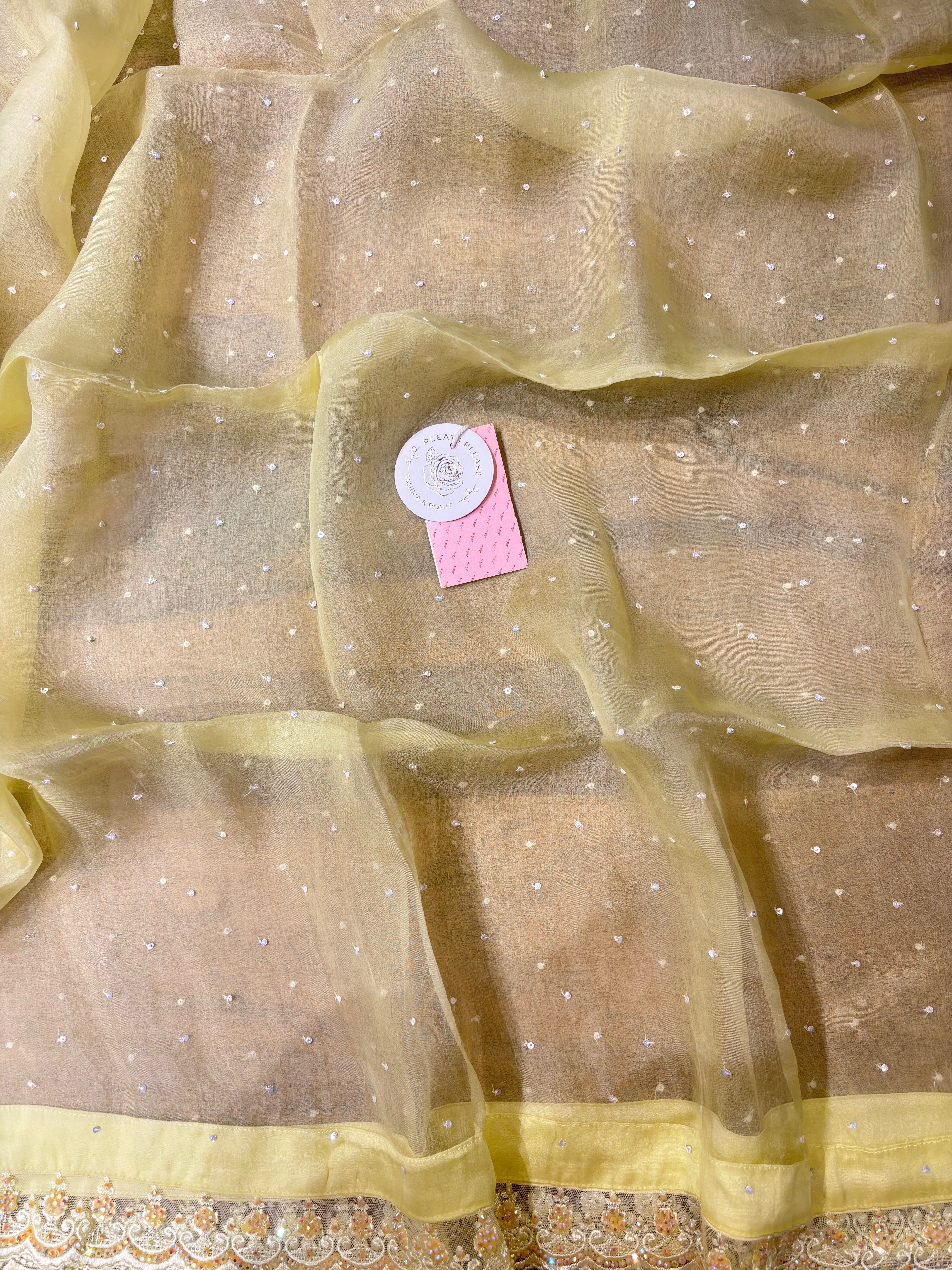 Lemon Yellow Pure Organza Silk Chikankari Kurta & Dupatta