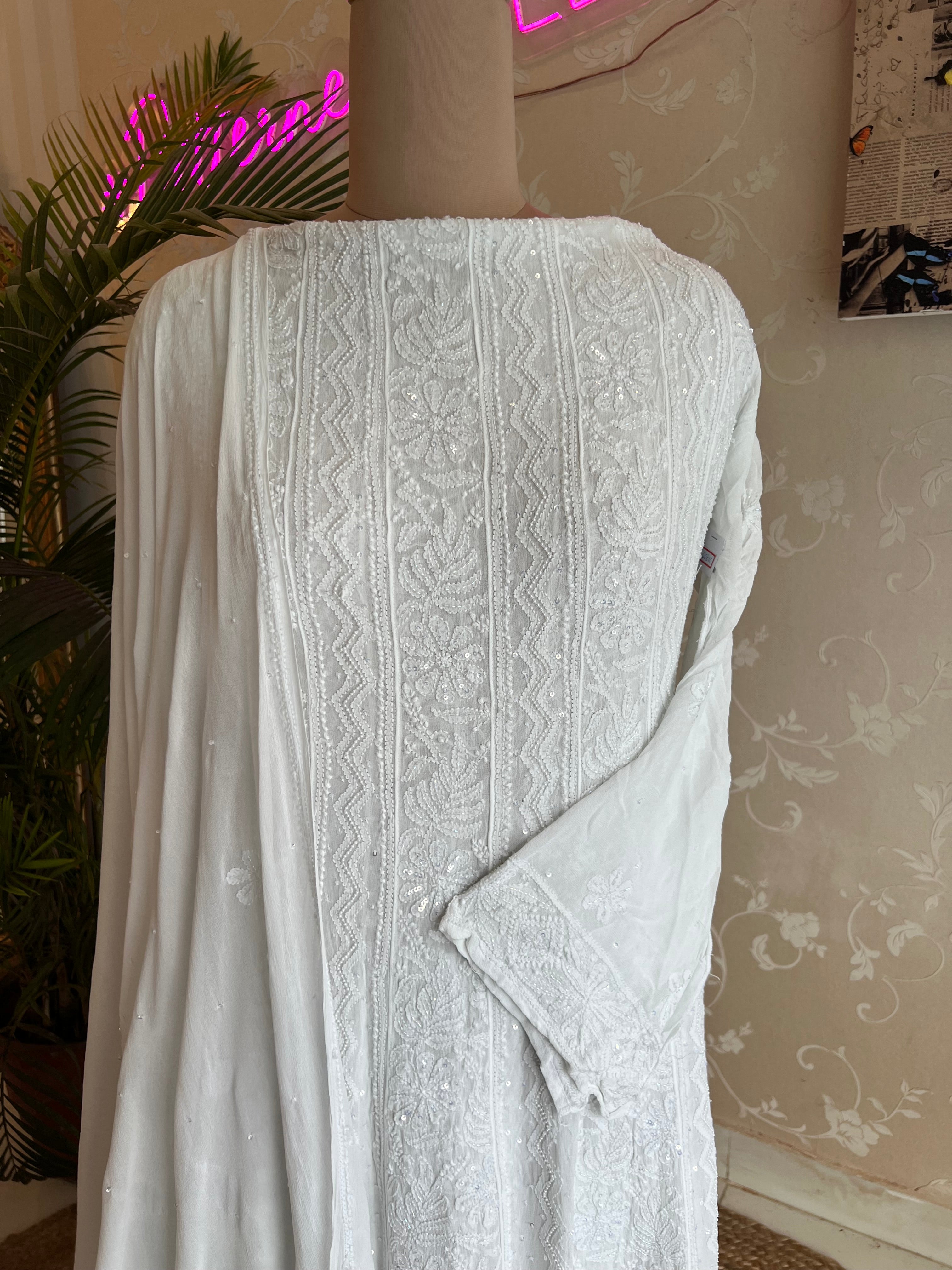 Dyeable Georgette Chikankari Anarkali & Dupatta