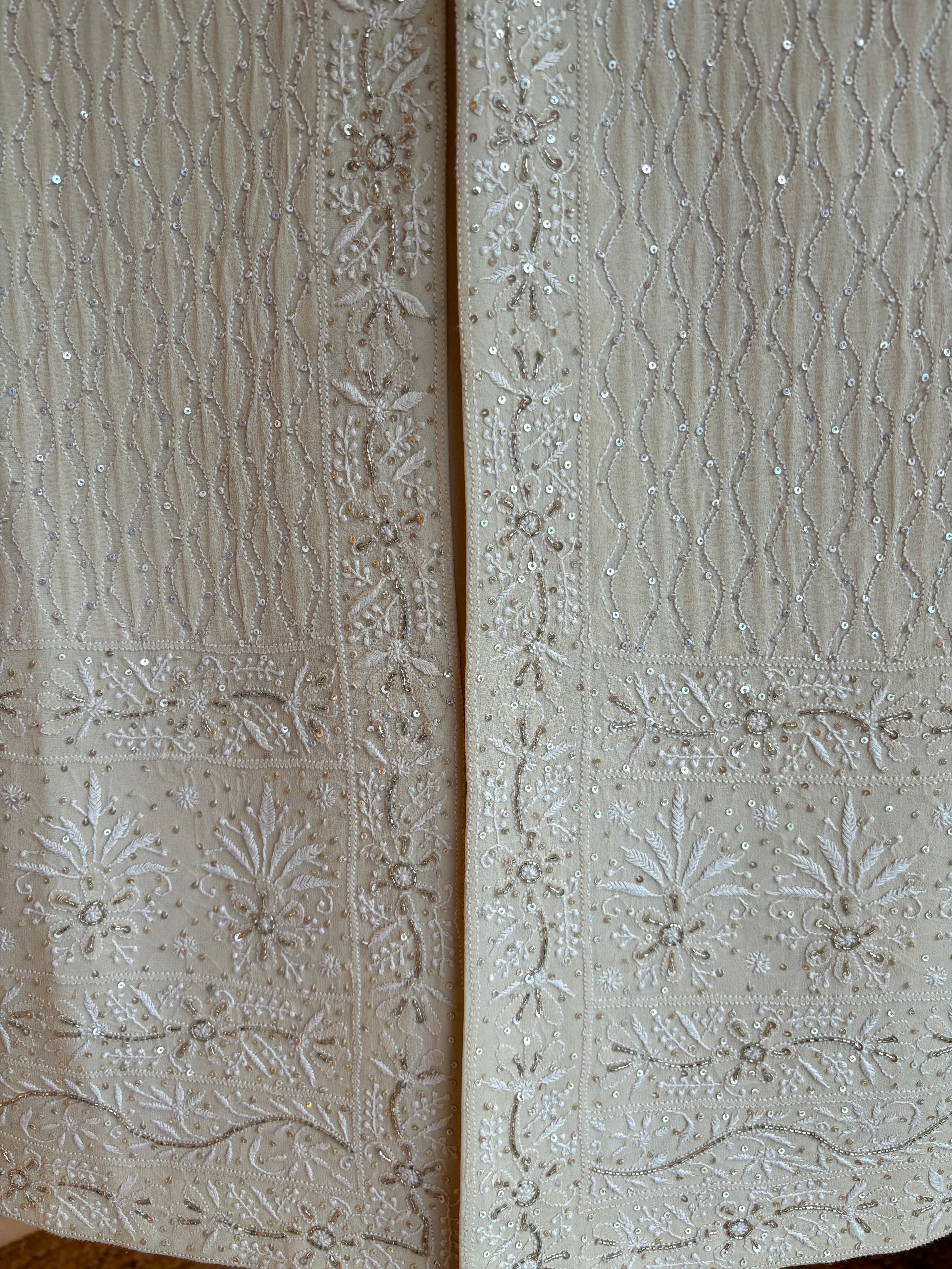 Bavarian Cream Pure Georgette Chikankari Men's Sherwani